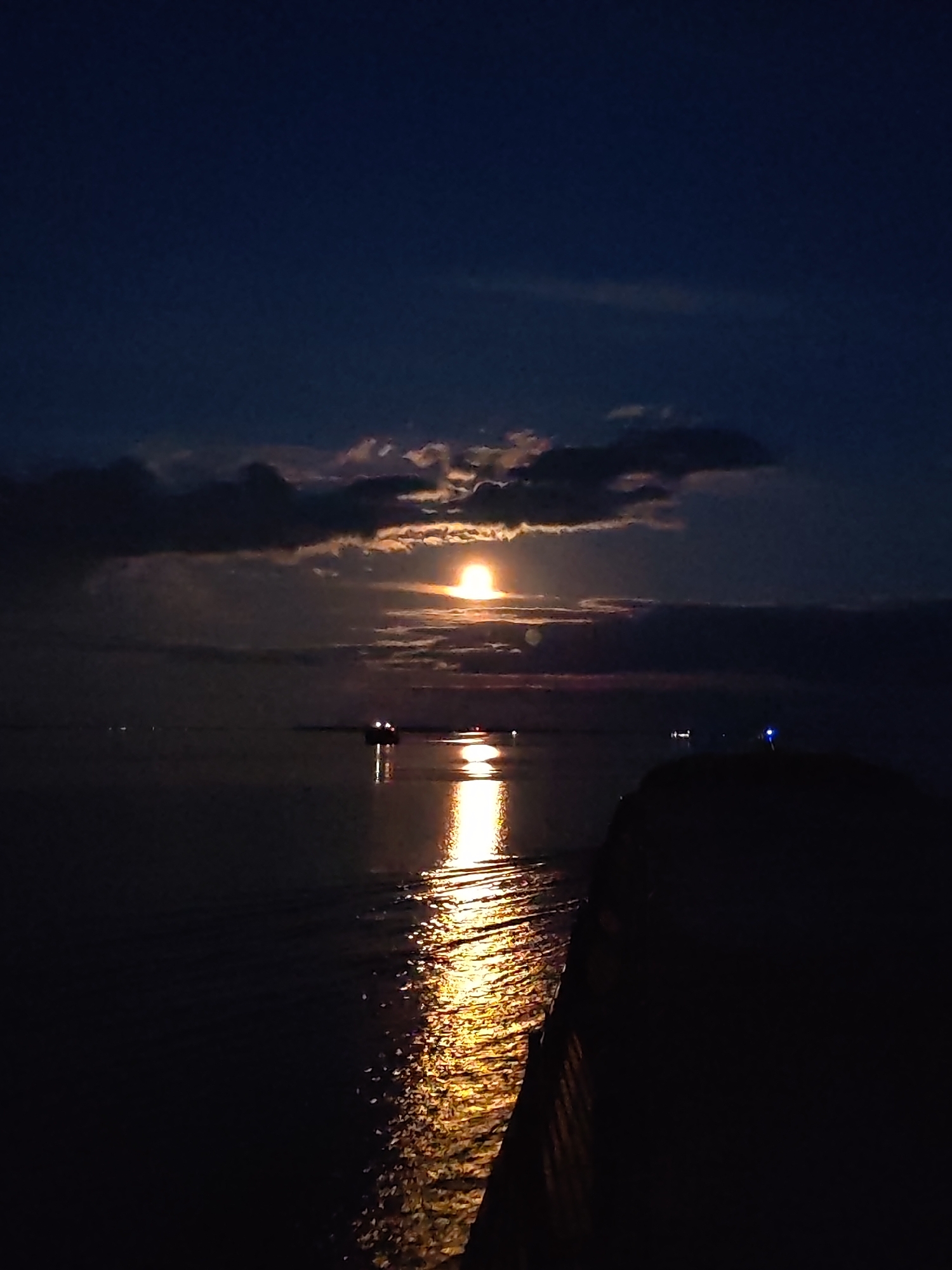Bright moon illuminates waterscape in rural Russia