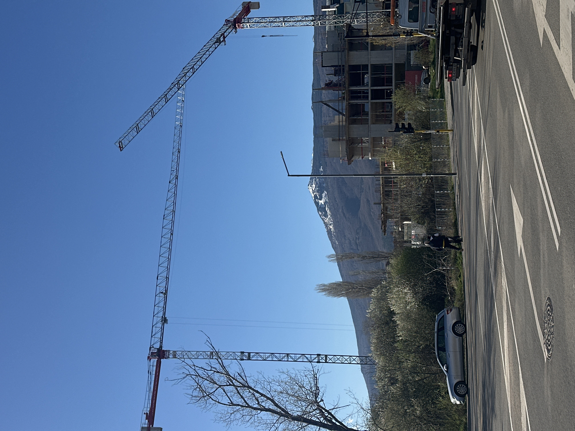 Morning construction activity and pedestrian movement observed in Sofia