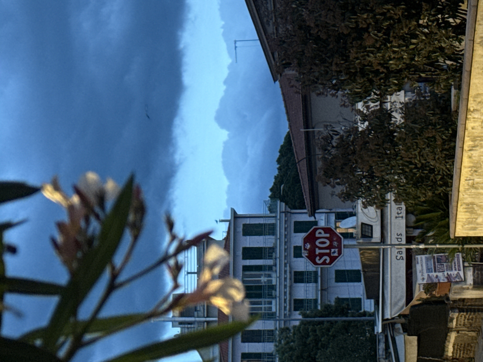 Evening street scene observed in Sanremo, Italy