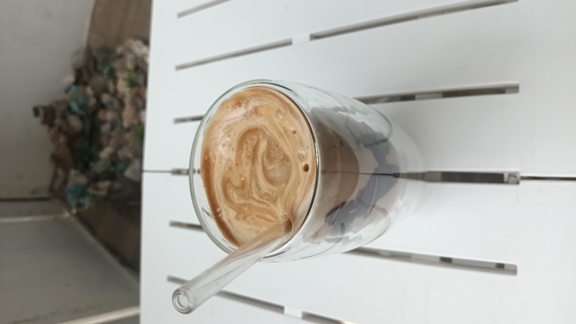 Iced coffee drink, double-walled glass, Varna café