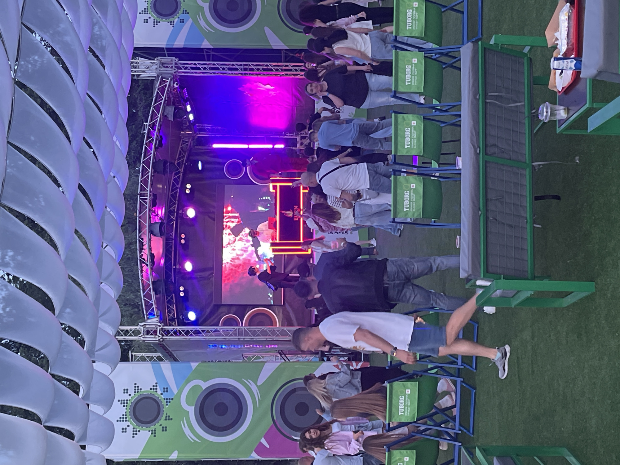 Evening outdoor event documented on Trukhaniv Island, Kyiv