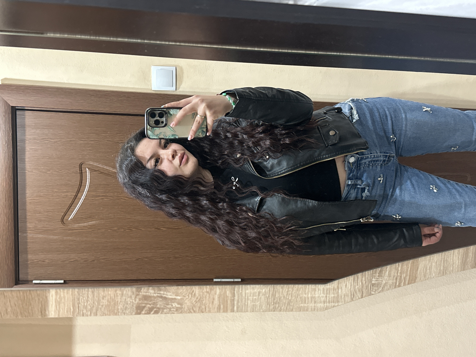 Woman takes mirror selfies in Sliven, Bulgaria