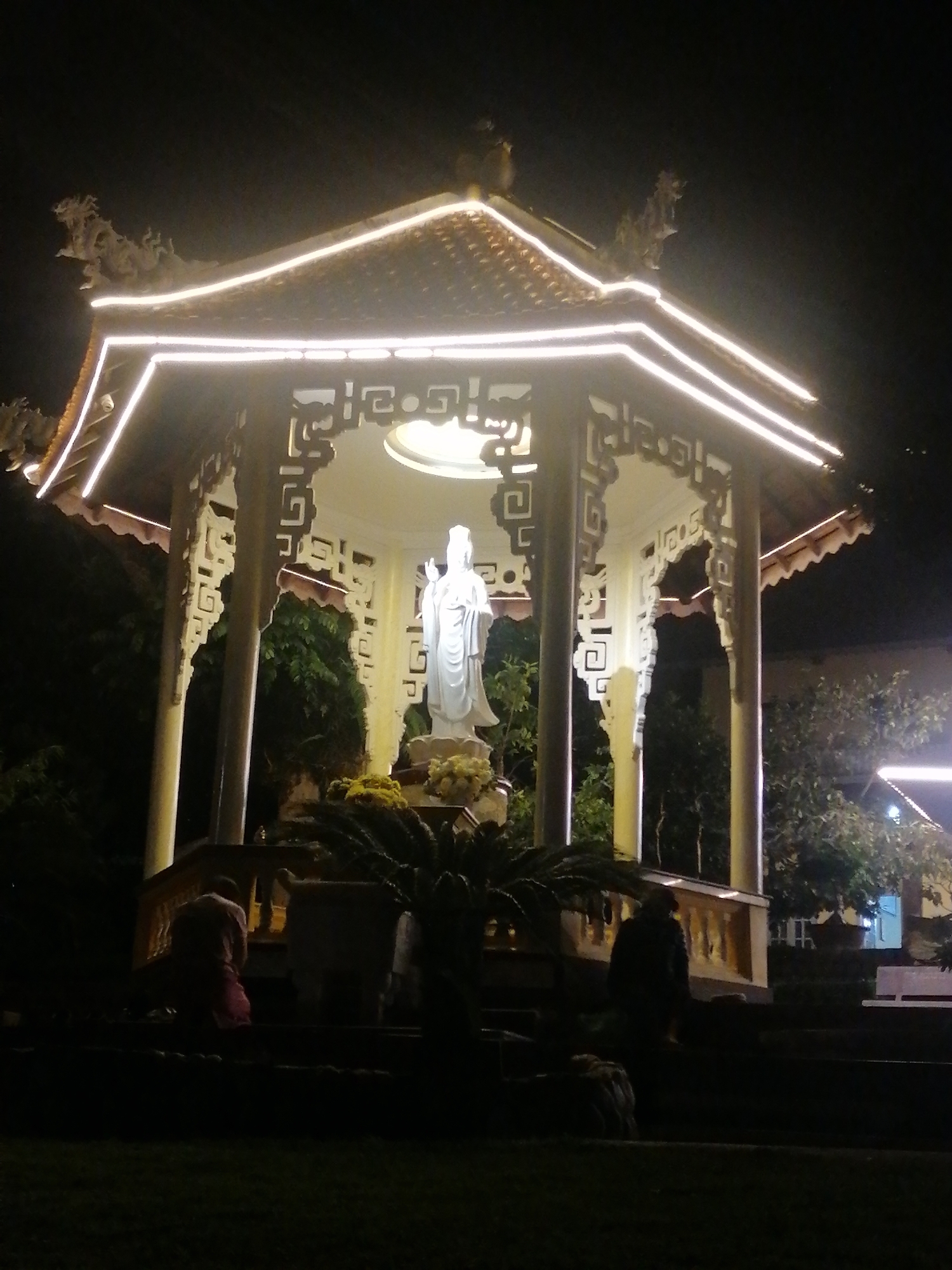 Night scenes around Da Lat's parks, pagodas, and streets