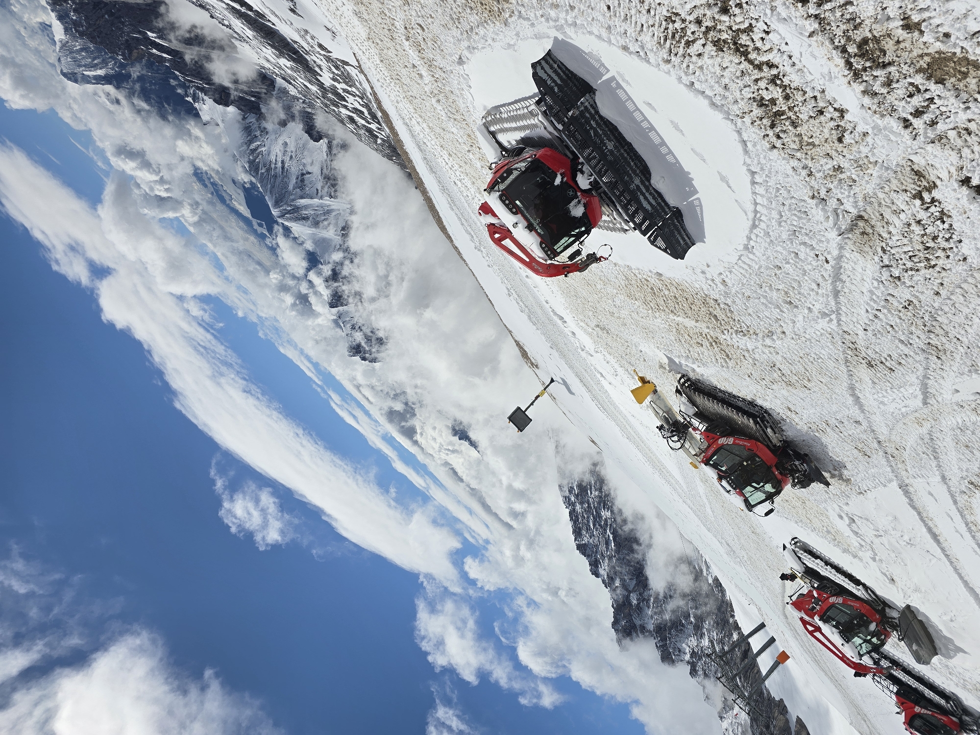 Snow groomers maintain Alpine slopes in Garmisch-Partenkirchen