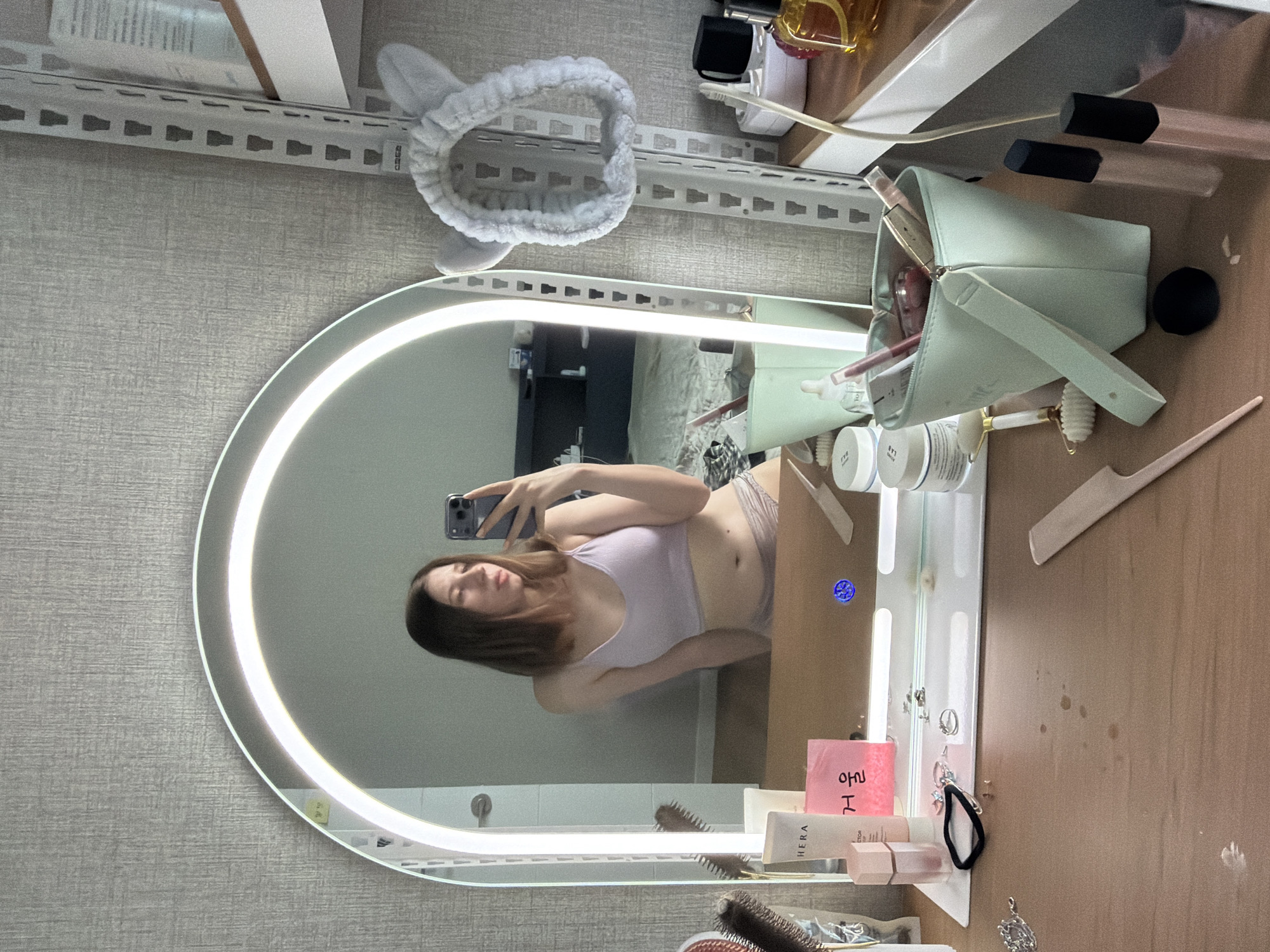Mirror selfie session in a Dongducheon bedroom, multiple angles