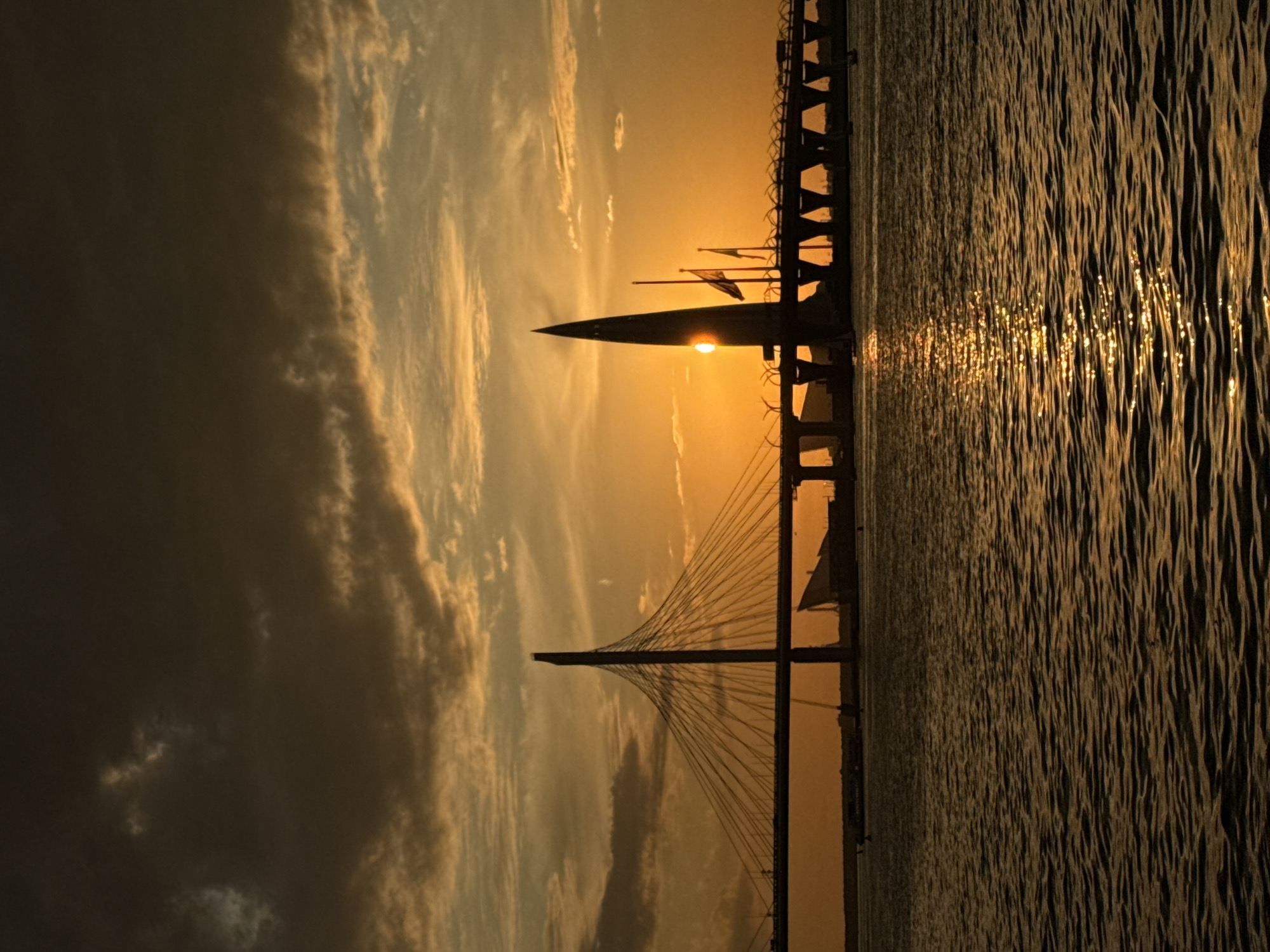 Saint Petersburg waterfront bathed in golden sunset light