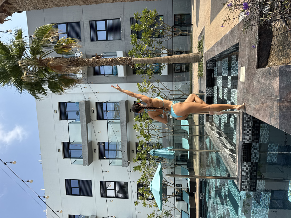 Woman seen balancing barefoot in Dubai outdoor area