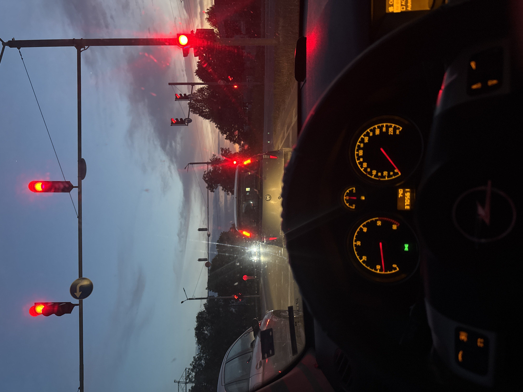 Evening traffic and sky conditions documented in Bulgarian towns