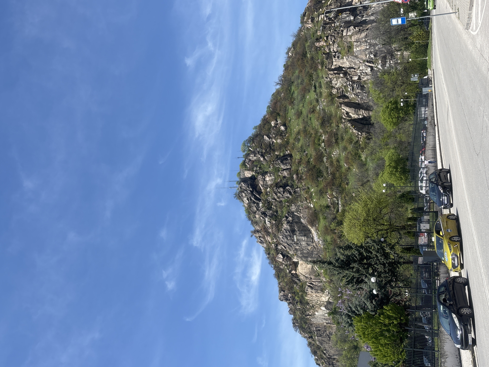 Rocky mountain formation photographed beside road in Plovdiv, Bulgaria