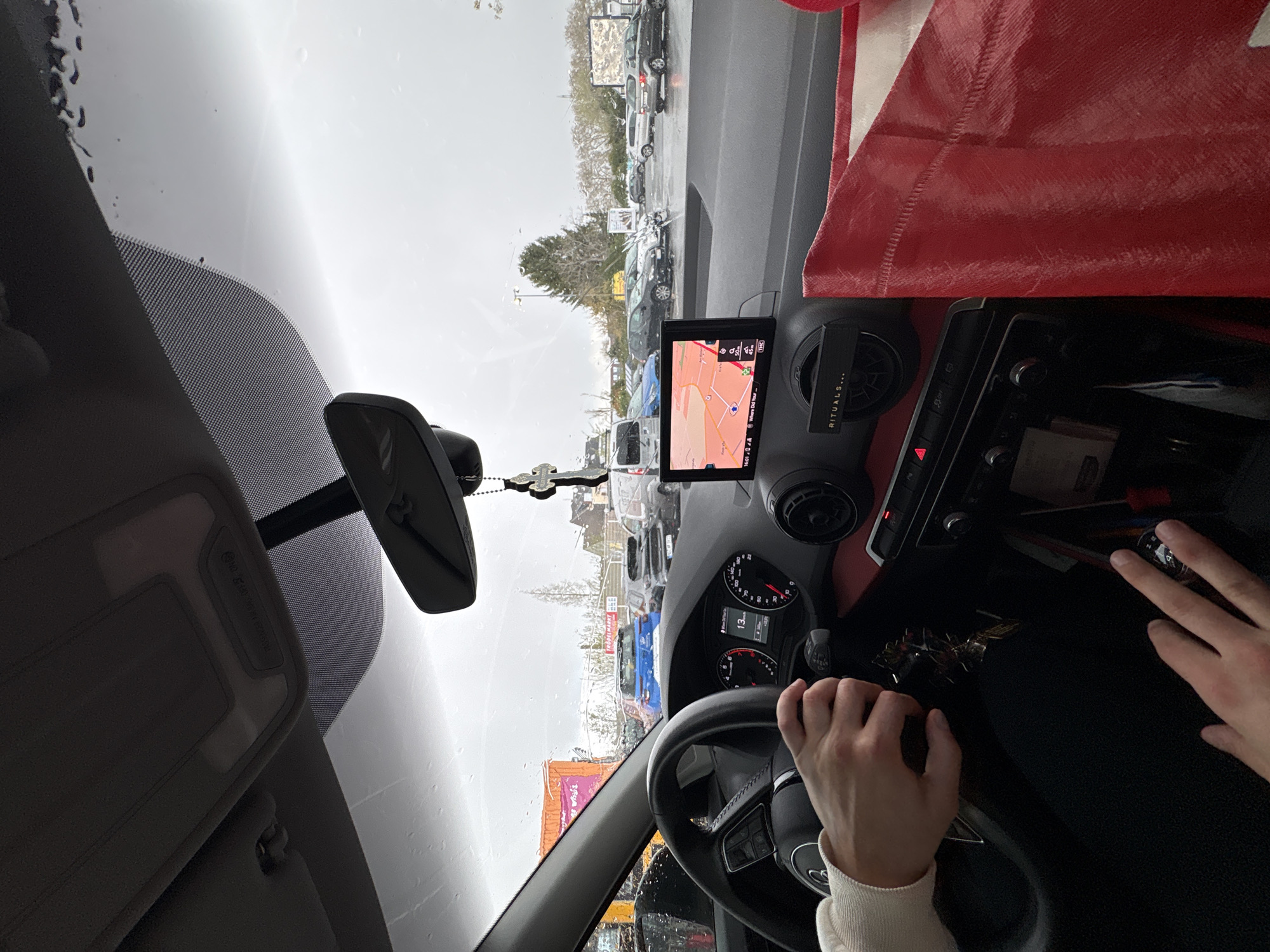 Driver with shopping bag photographed in Audi interior