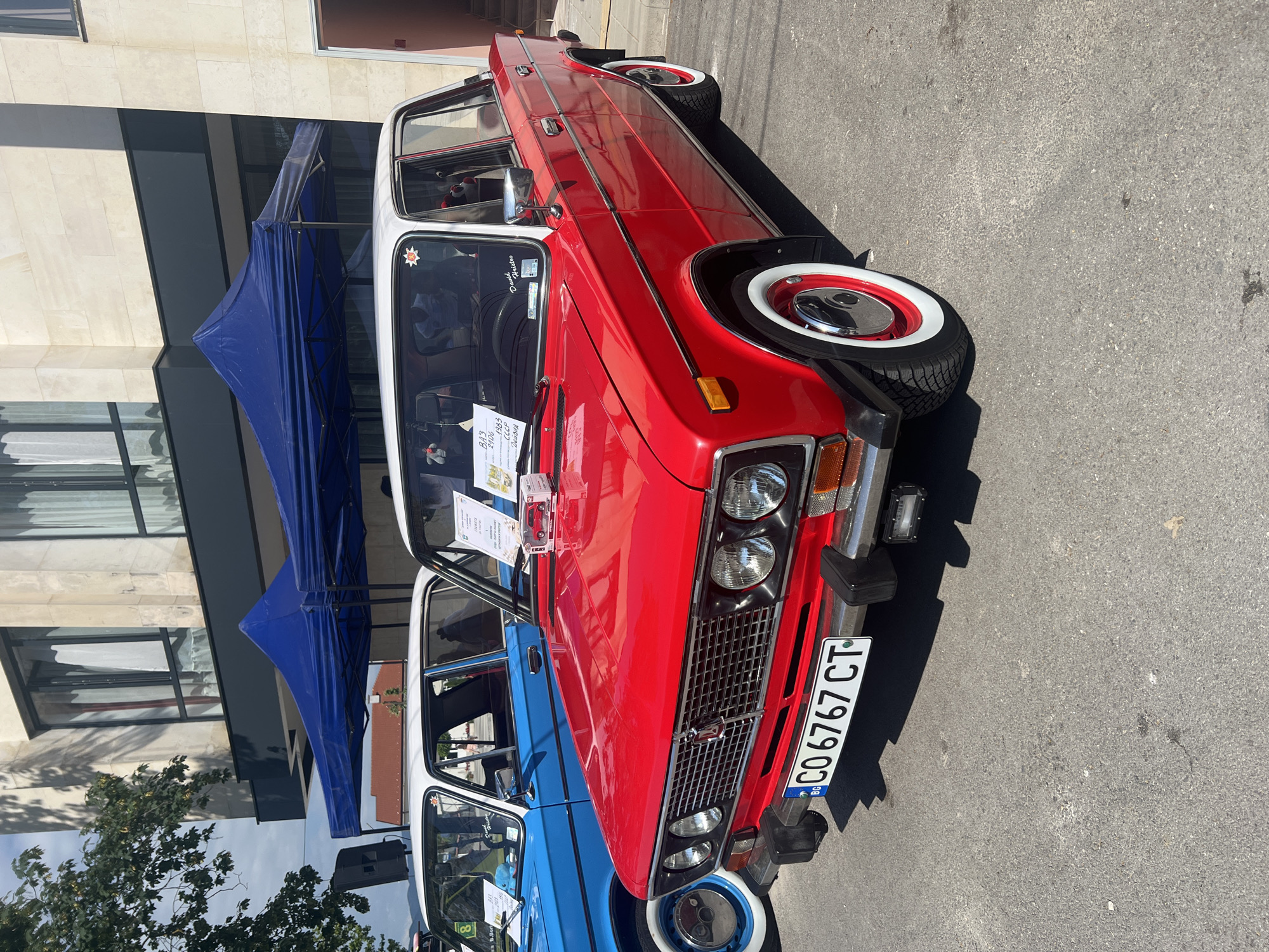 Vintage car meetup on a sunny morning in Skravena, Bulgaria