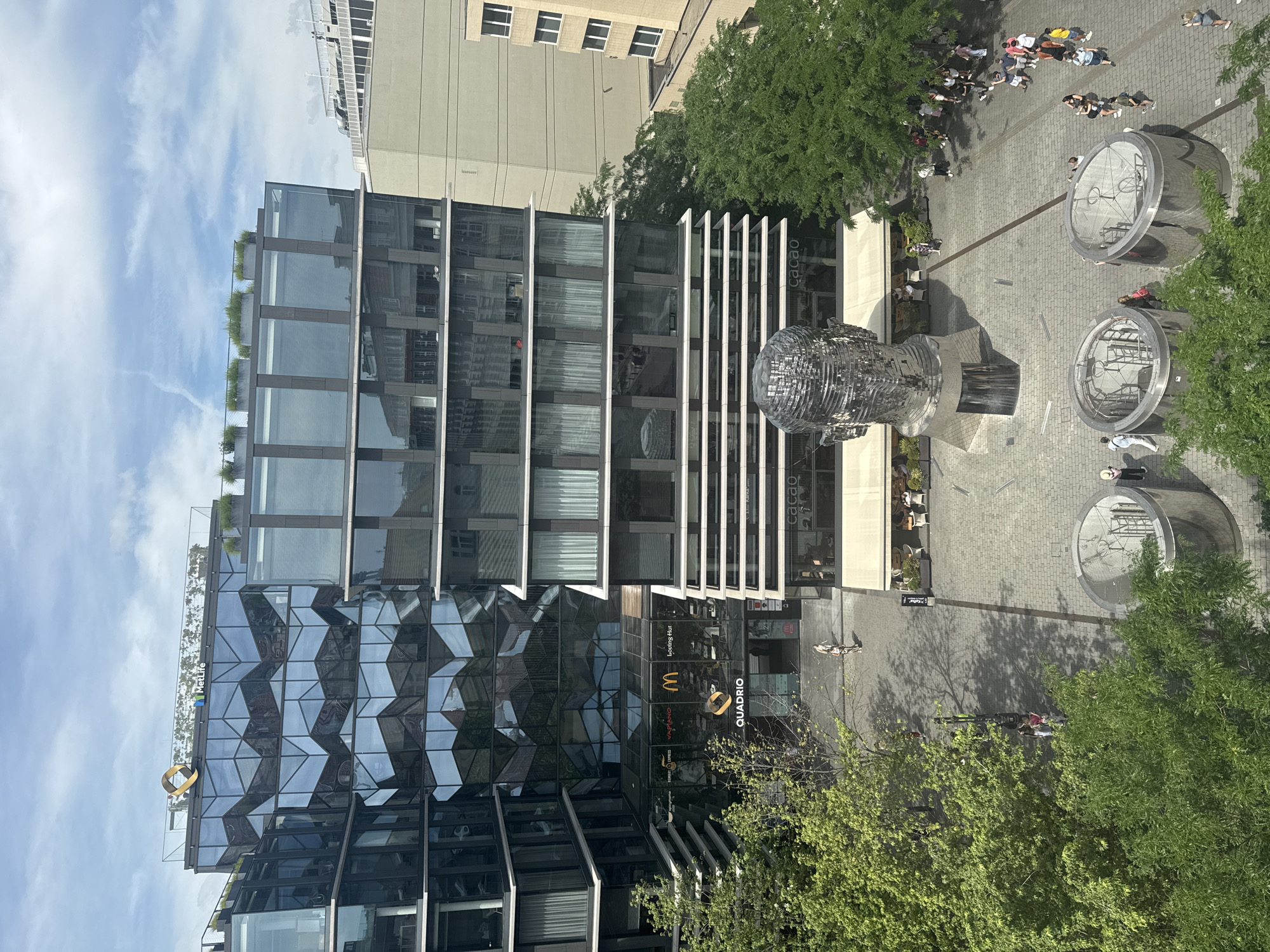 Quadrio complex plaza buzzing on a Prague morning
