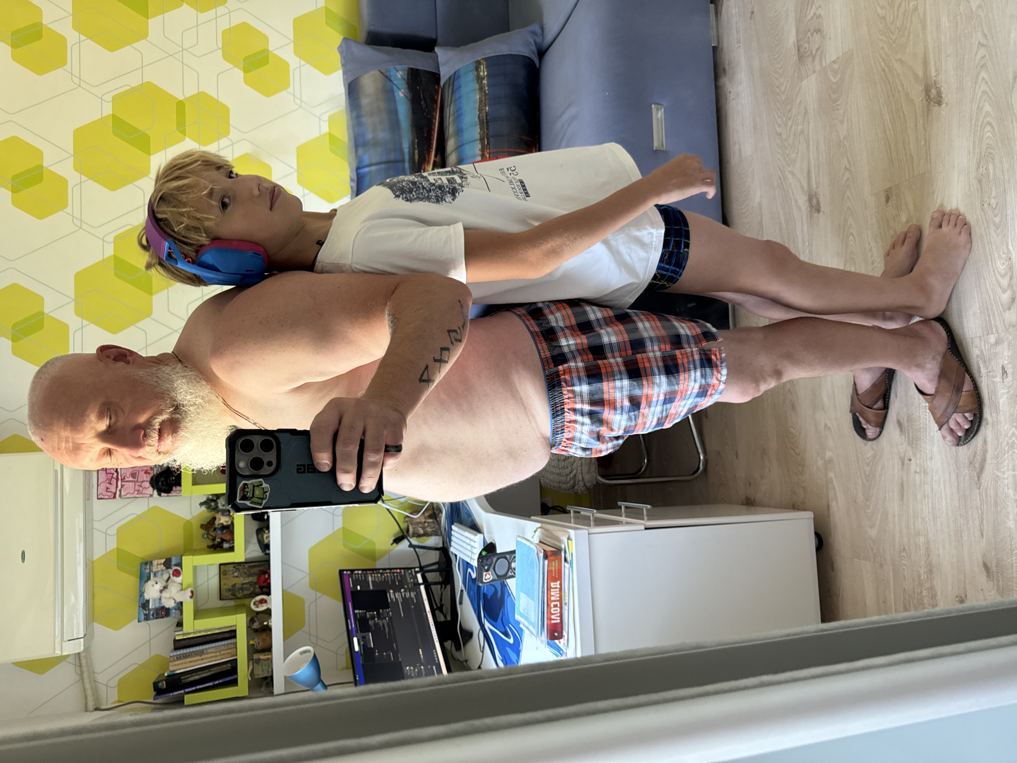 Goofing around at home in Zaporizhzhia, birds included