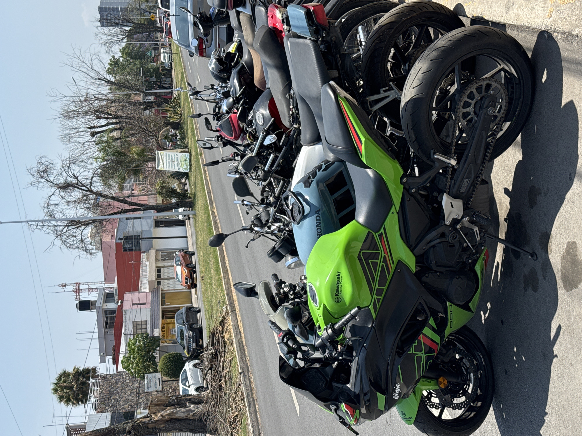 Motorcycles lined up on Puebla street Thursday evening