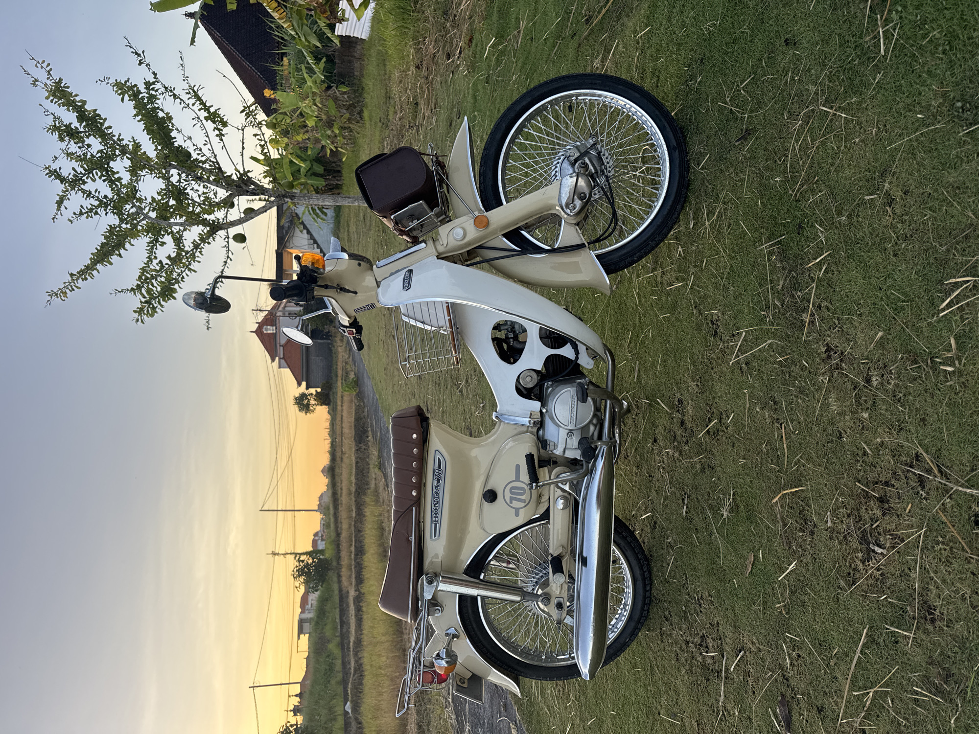 Evening sunset scenes and vintage motorcycle captured in Mengwi