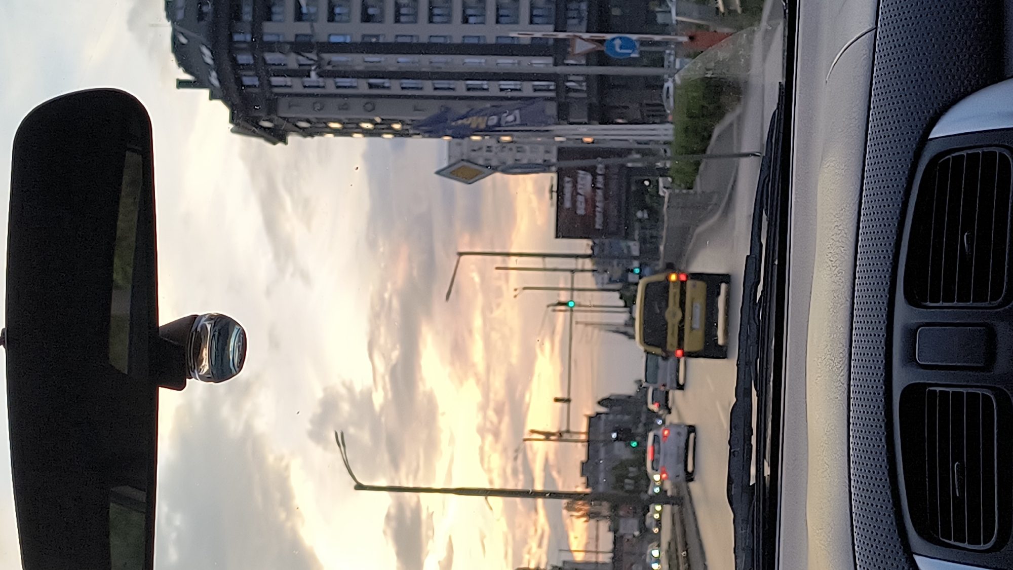 Sunset captured from vehicle on Sofia street