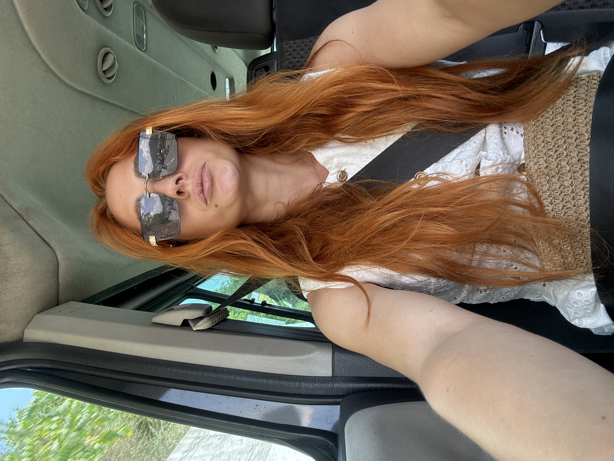 Hanging out a car window near Budva, Montenegro.