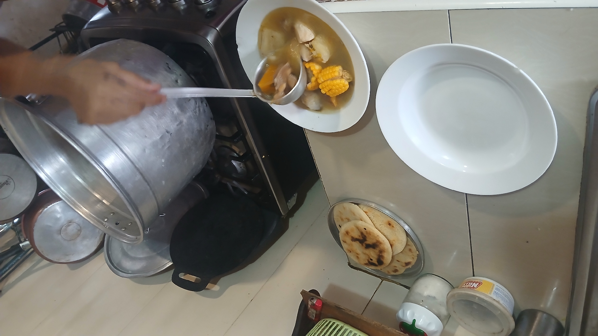 Traditional sancocho soup prepared and served in Altagracia, Venezuela