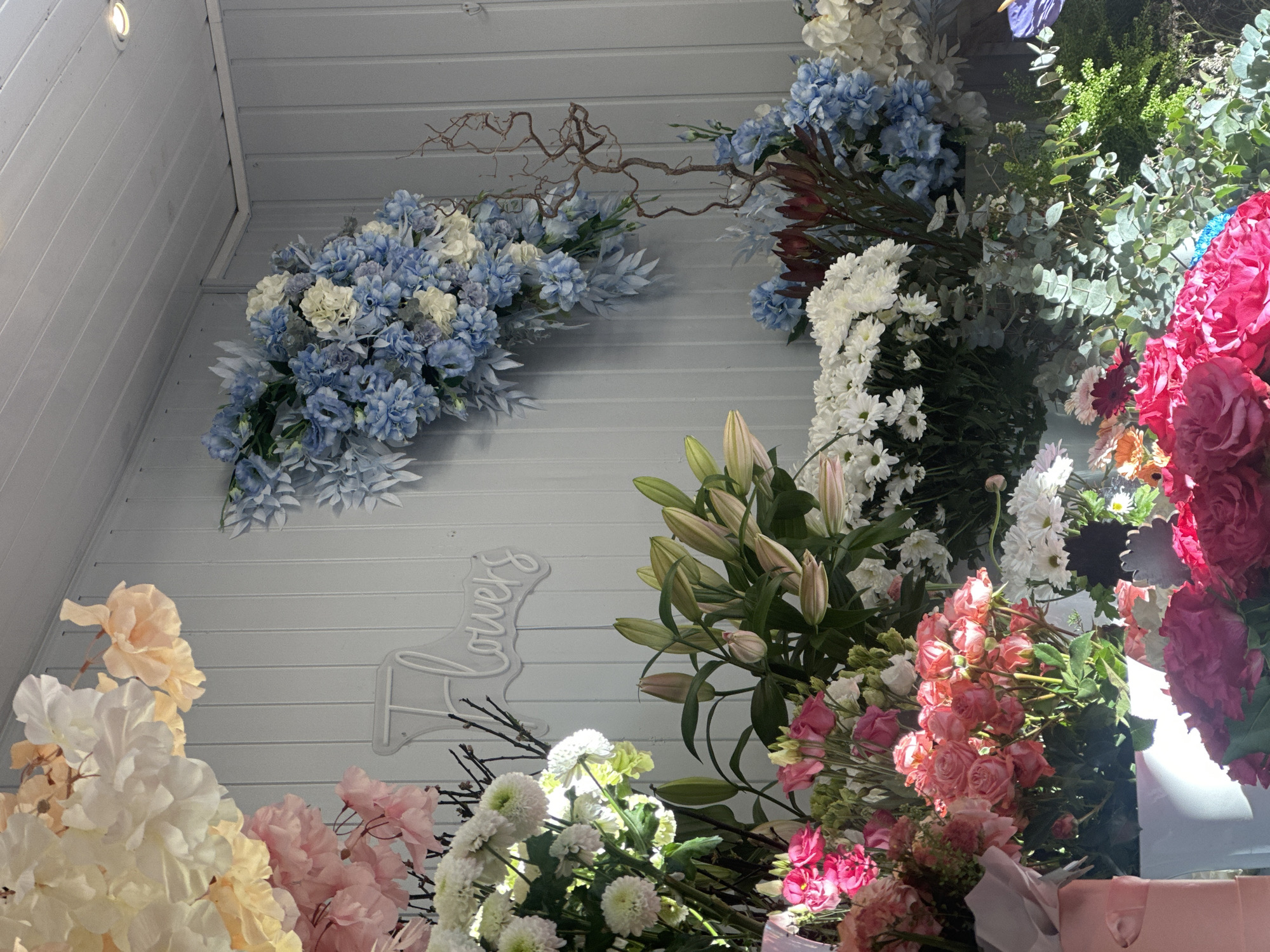 Florist shop observed in early morning Liepaja, Latvia