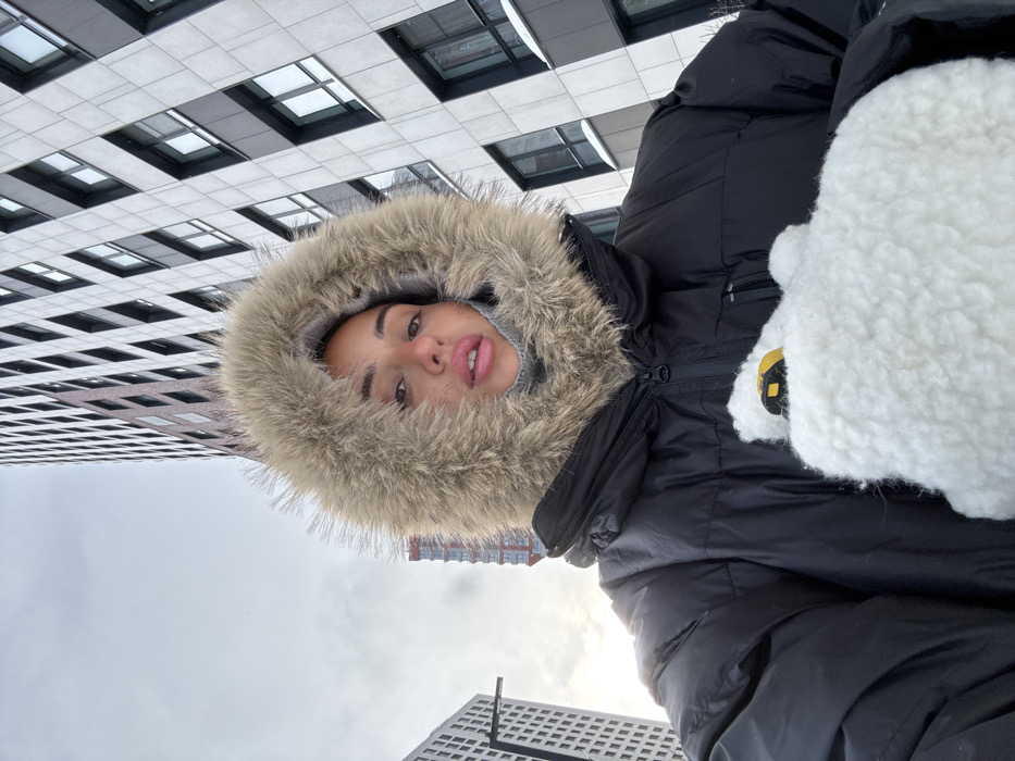 Woman takes winter selfies in Moscow cold weather