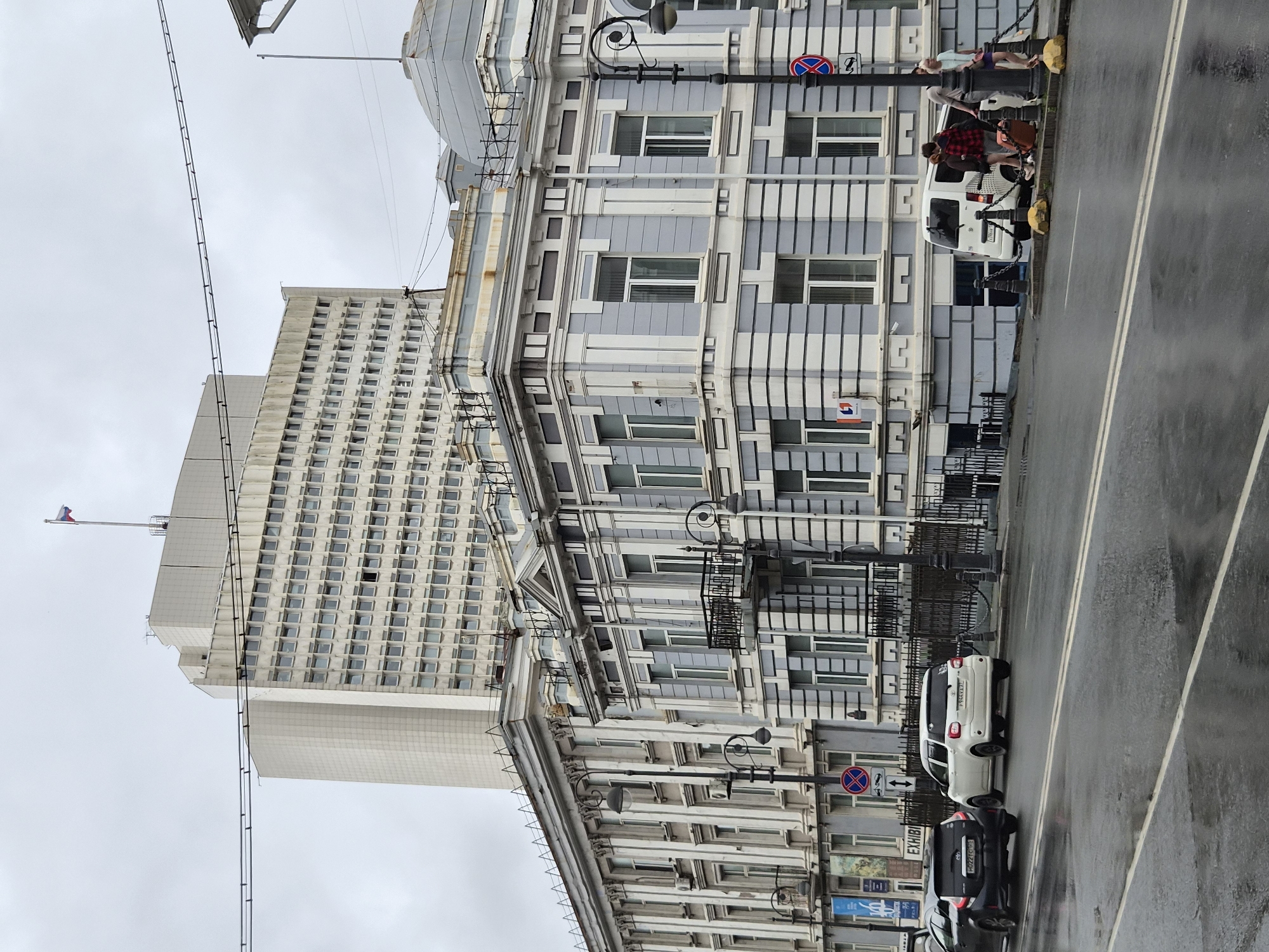 Wet streets and classical facades in central Vladivostok