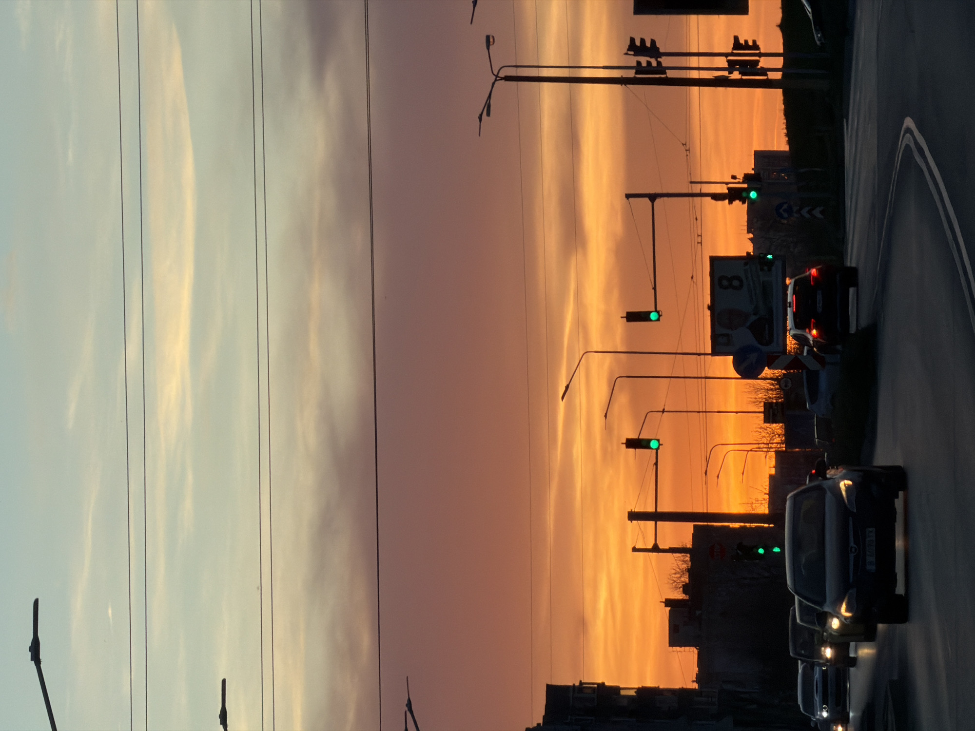Evening sunset captured along coastal road in Varna, Bulgaria