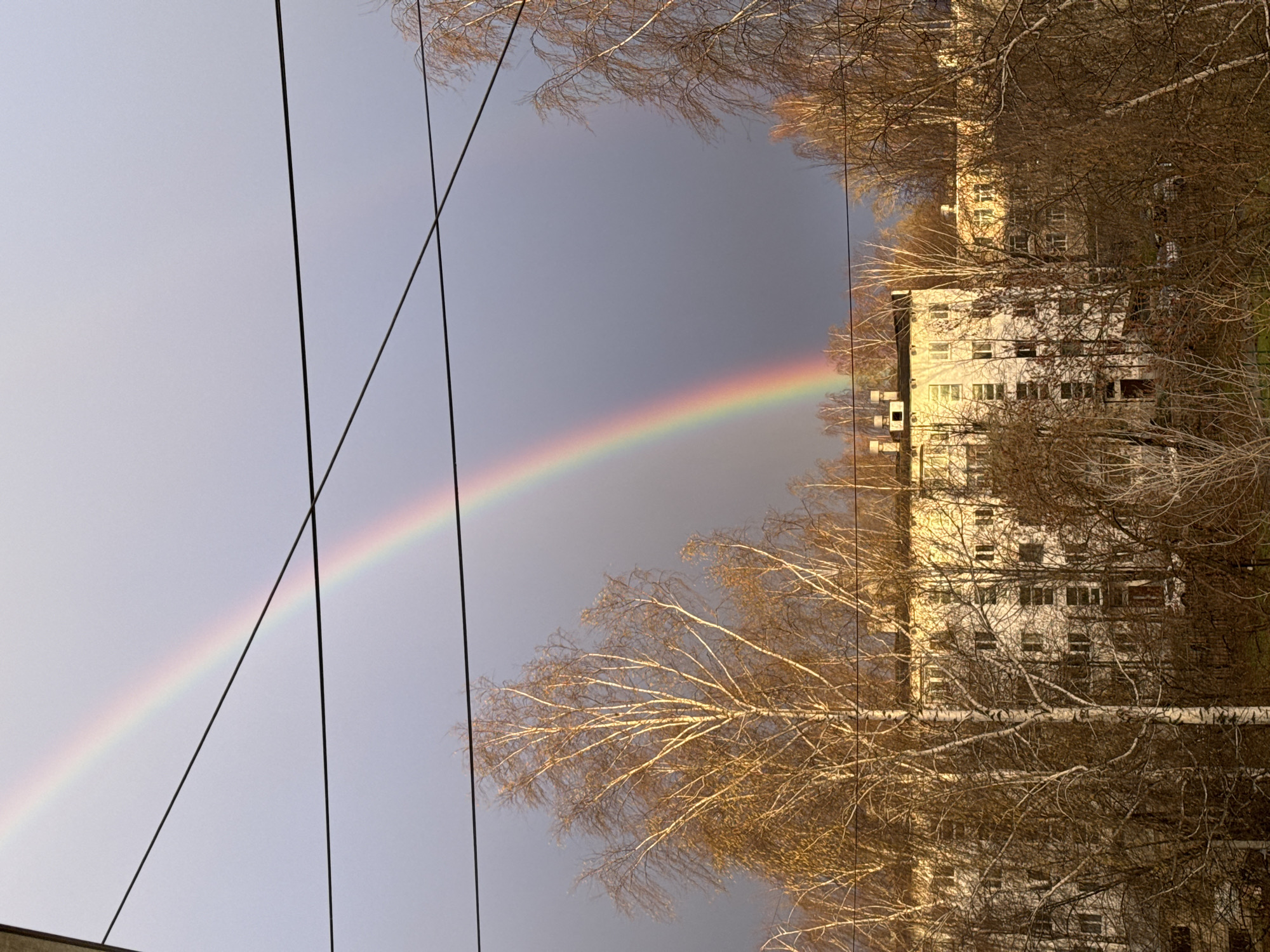 Rainbow observed across grey-blue sky April 28