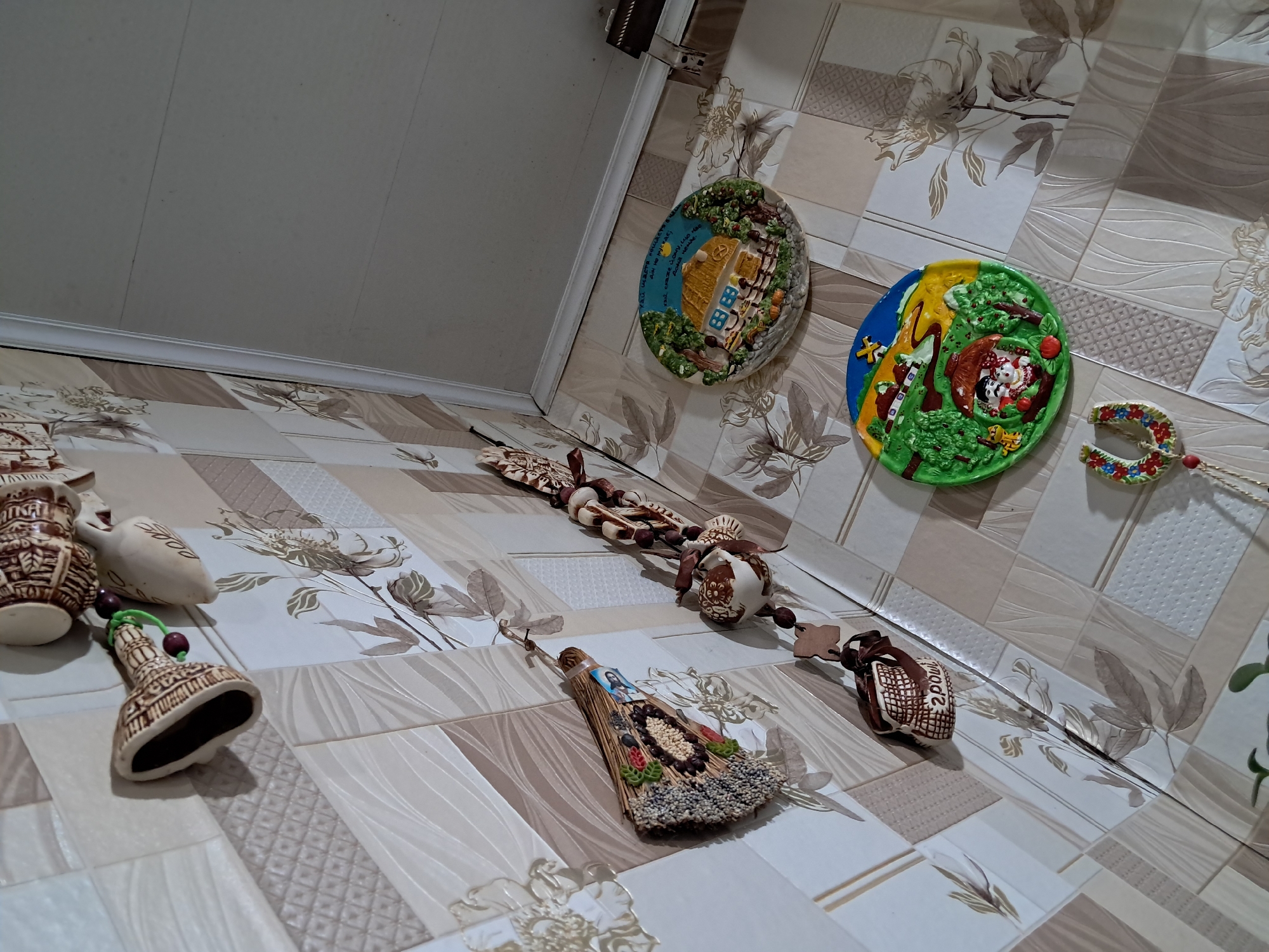Decorated home interior with ceramics and flowers, Kremenchuk