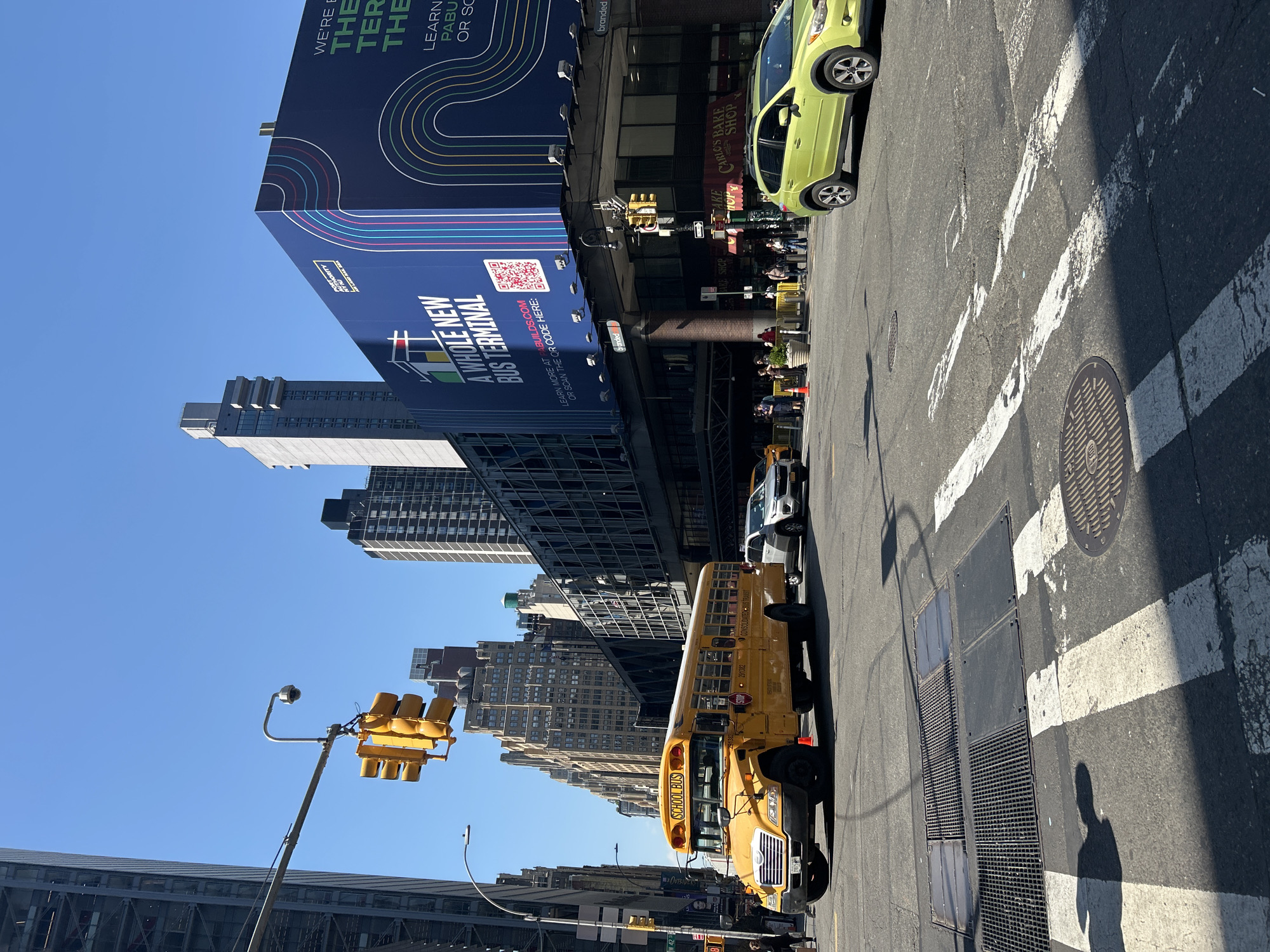 School bus parked on NYC street during afternoon hours
