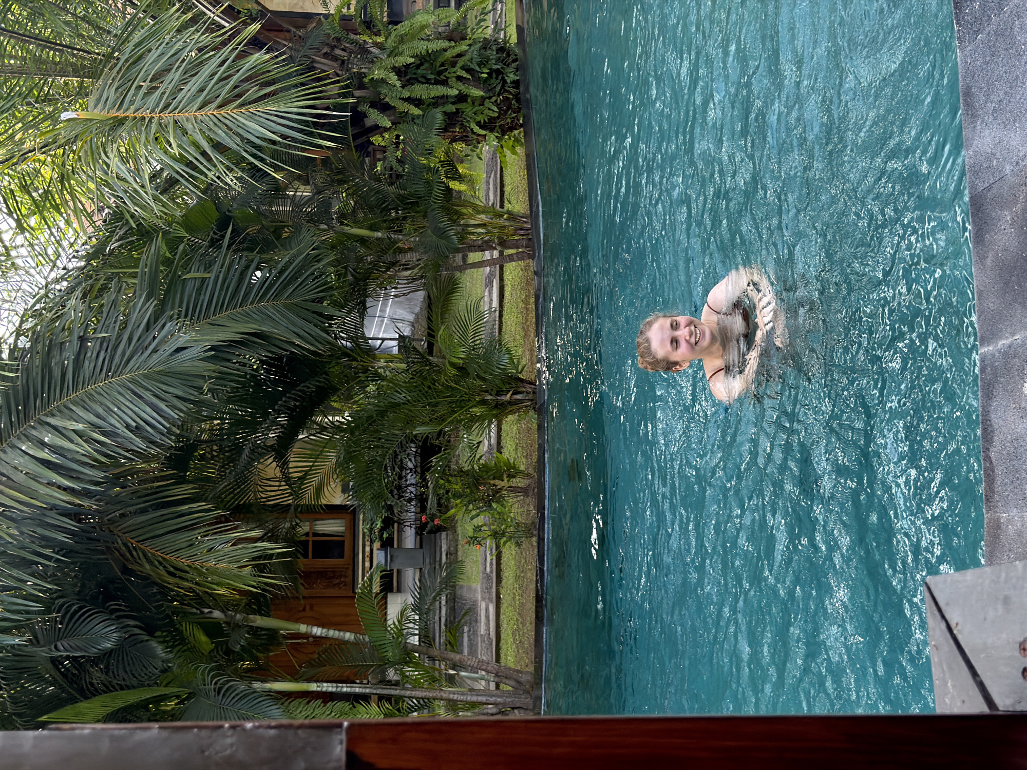 Poolside morning at a Balinese resort in Buleleng