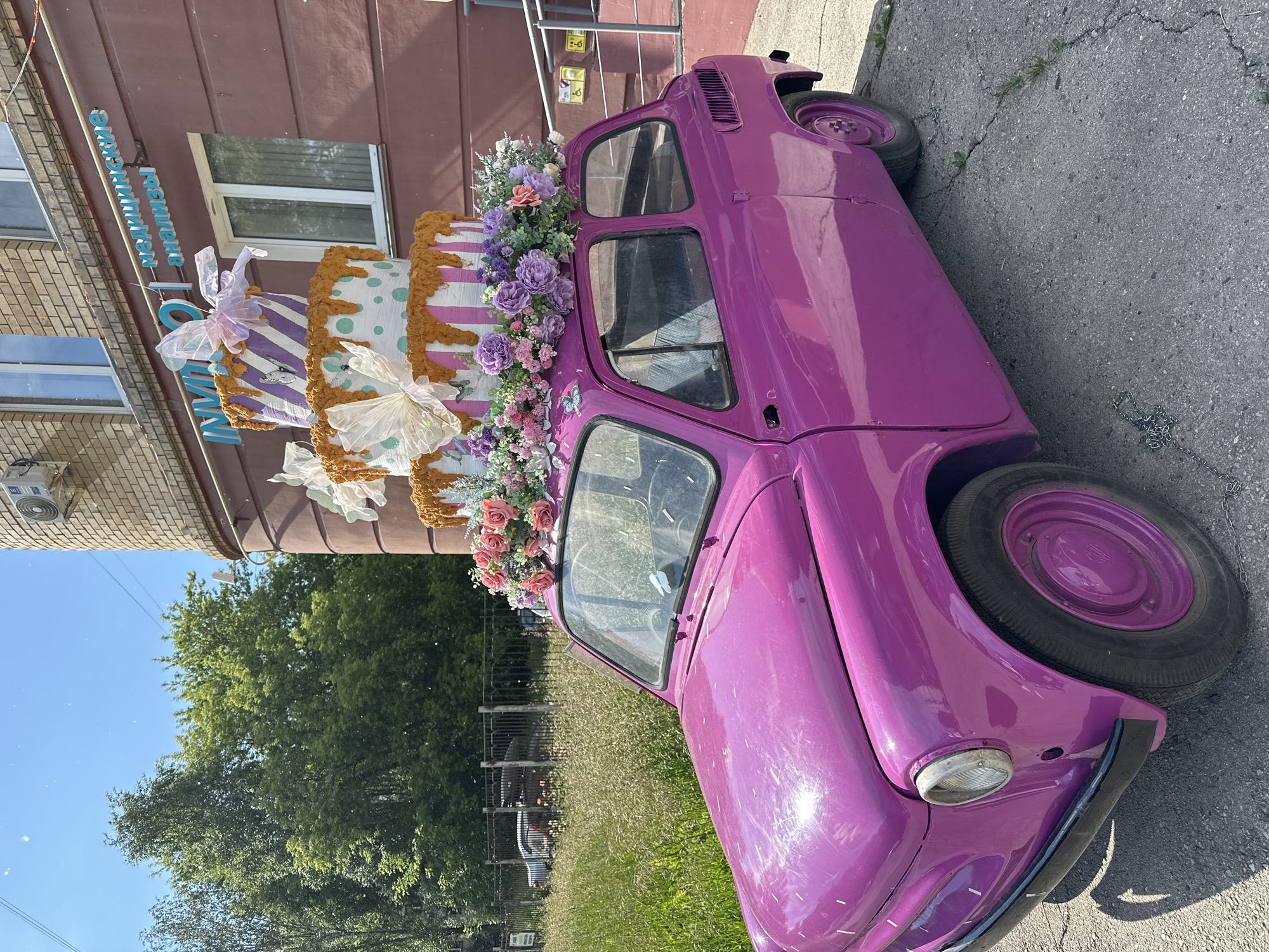 Cafe gathering with decorated vintage car in Perm, Russia