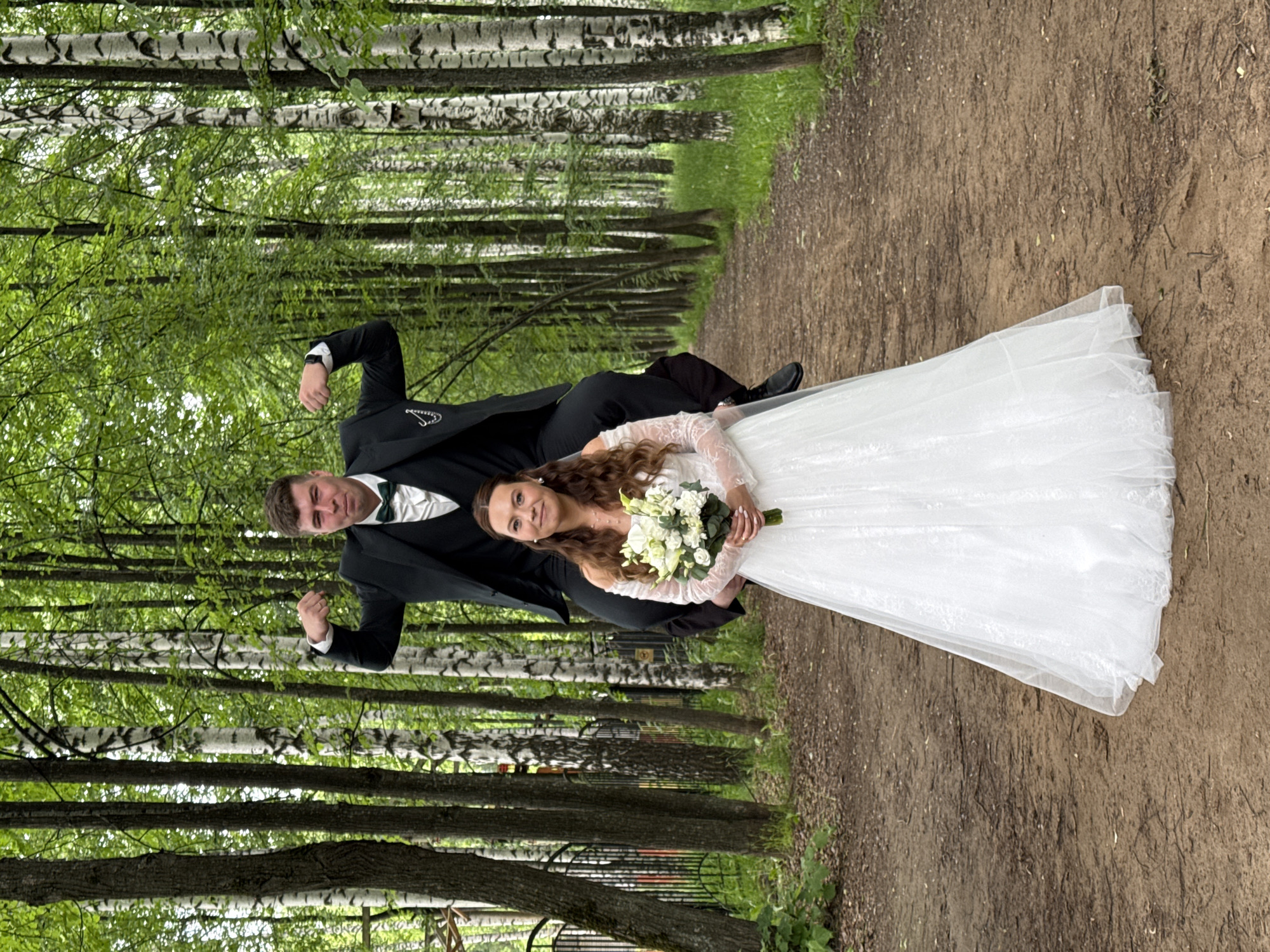 Wedding celebration photoshoot in birch forest, Chaikovsky Russia