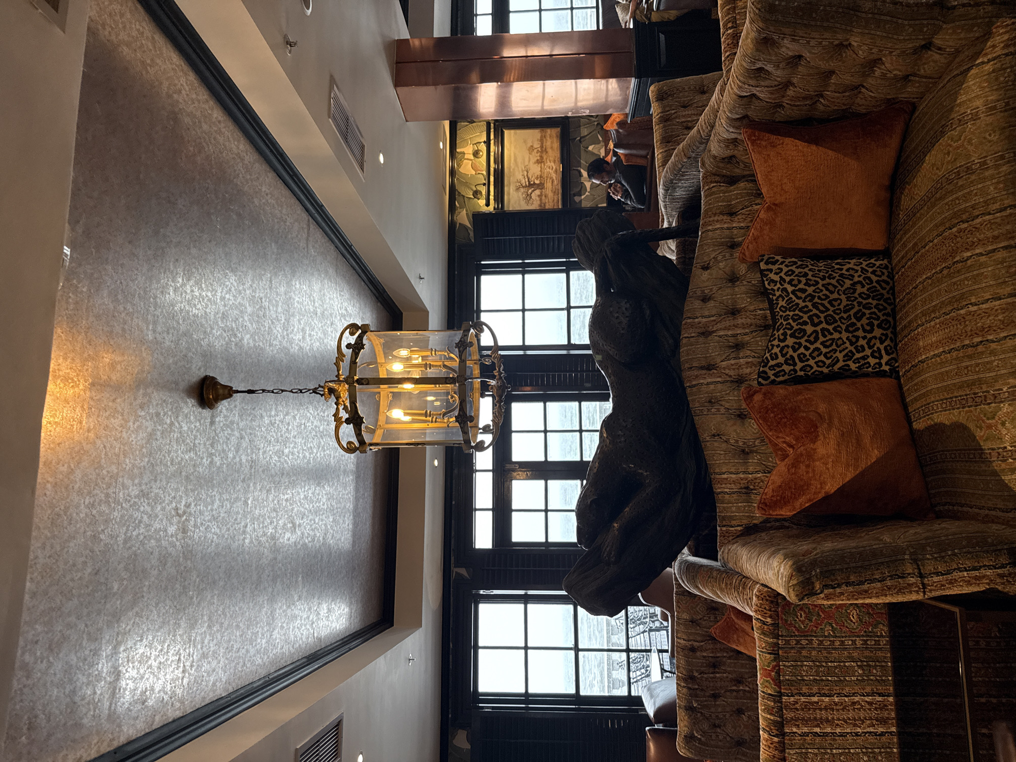 Interior lounge space with classical-contemporary design elements observed