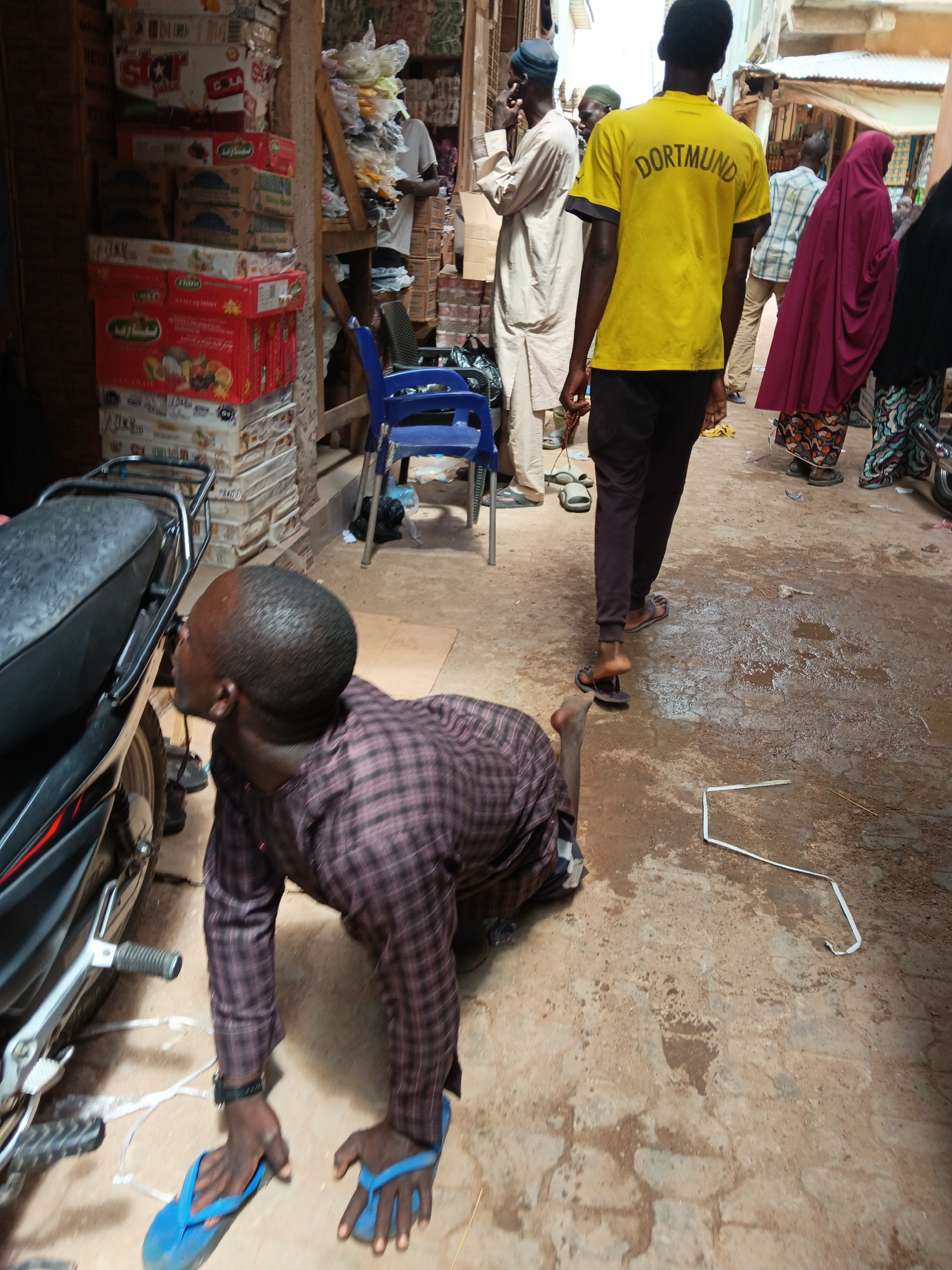 Street life and market activity at a busy outdoor bazaar