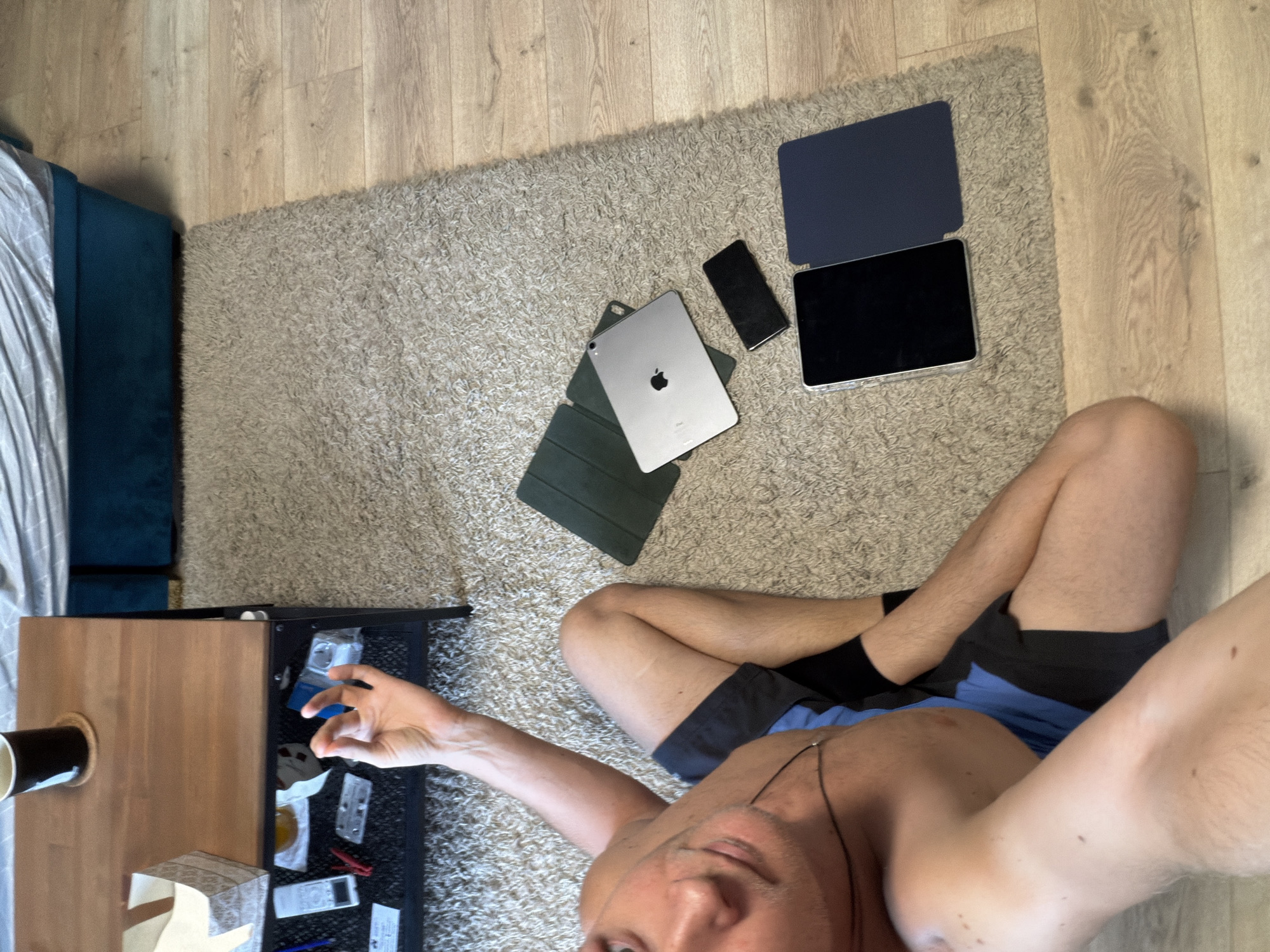 Quiet morning inside a Yekaterinburg apartment, crane visible outside