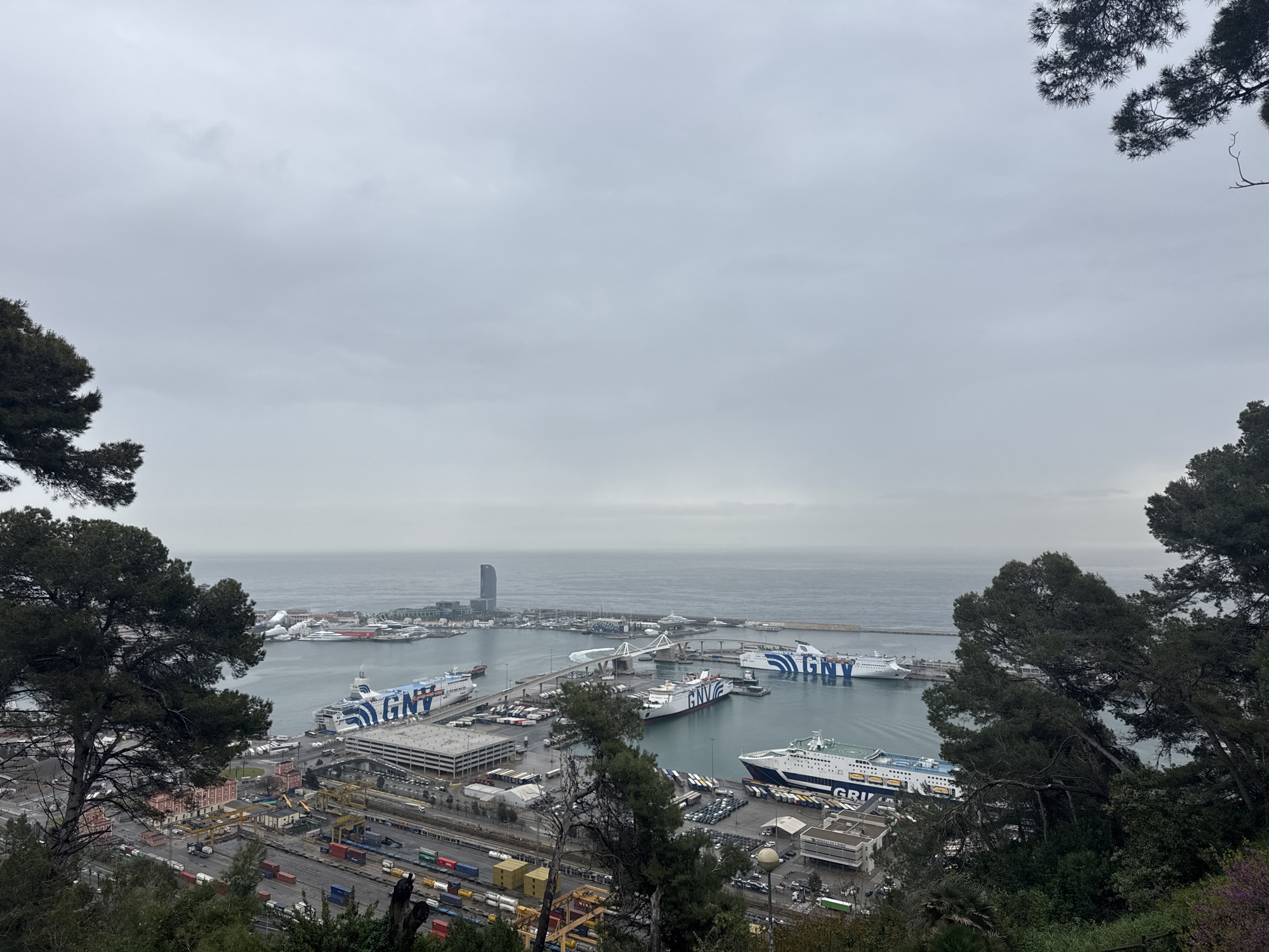 Morning harbor views captured from Barcelona's Montjuïc area