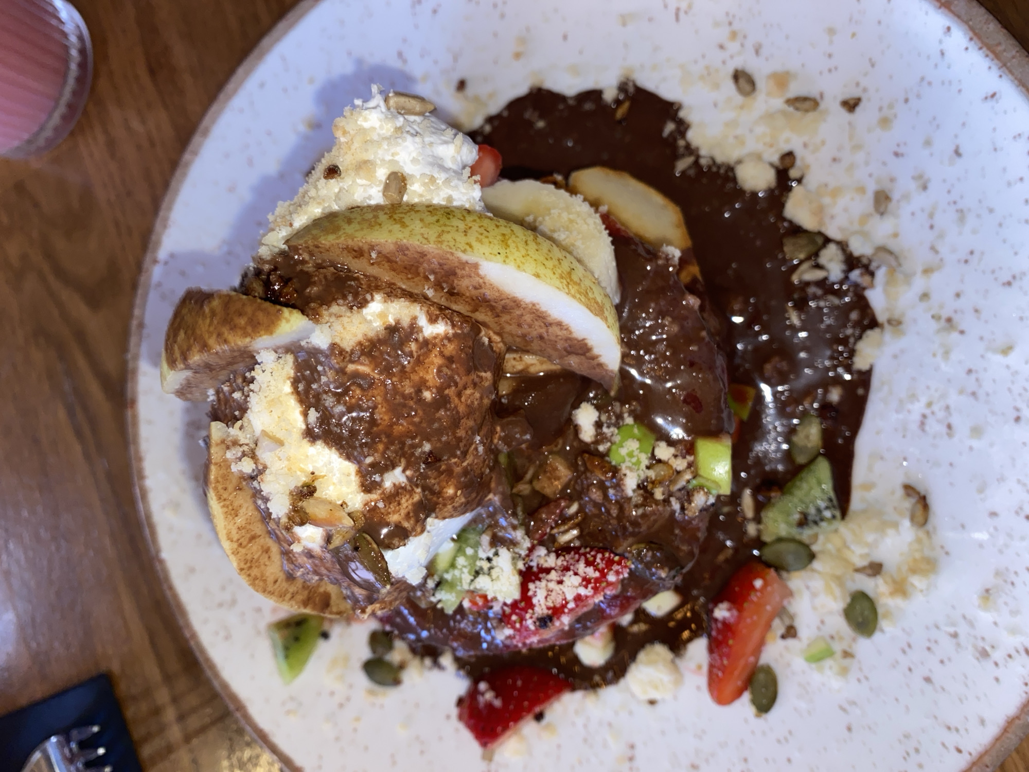 Fruit-topped pancake dessert photographed in Strasbourg