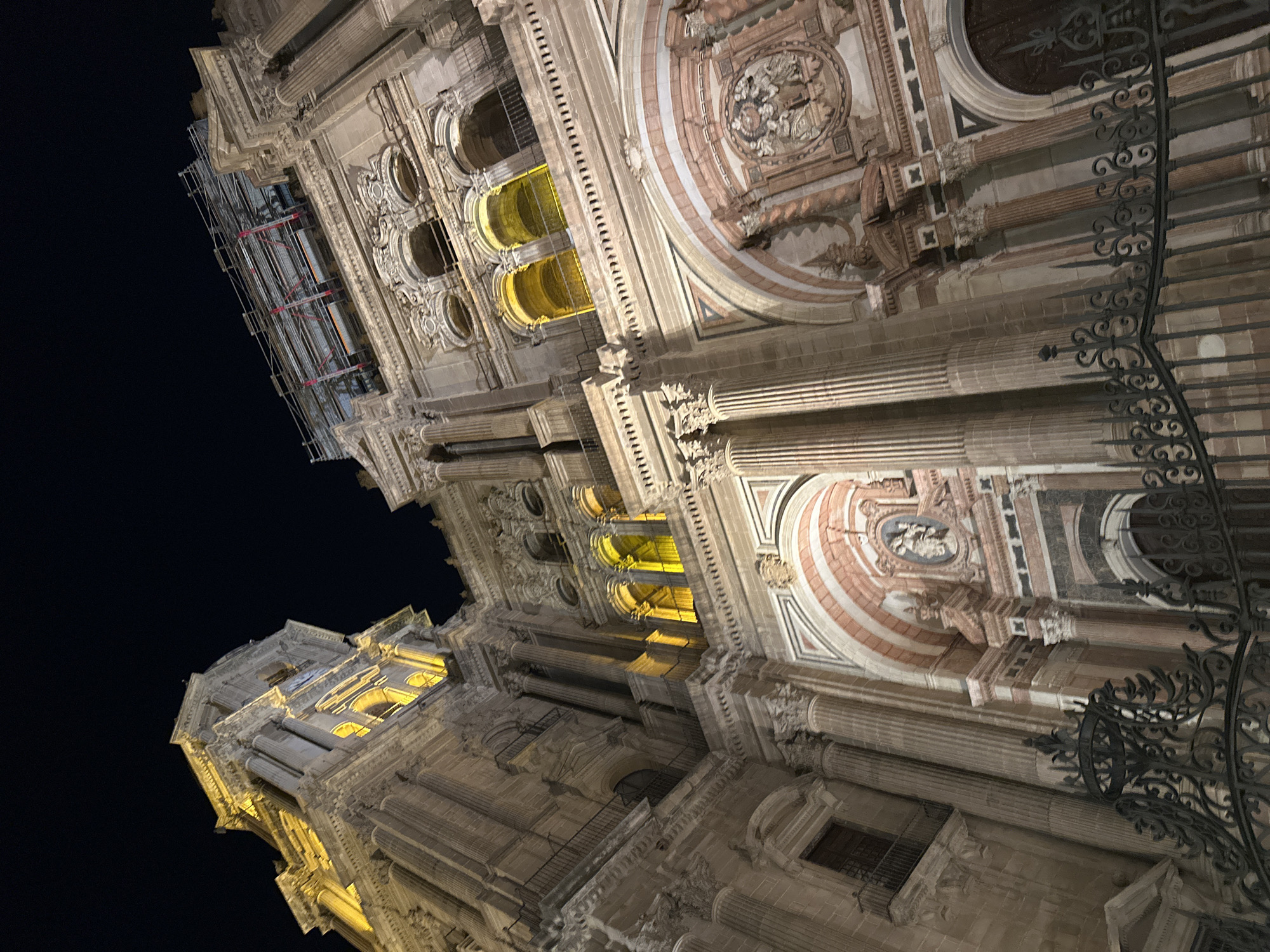 Nighttime documentation of Málaga Cathedral and surrounding streets