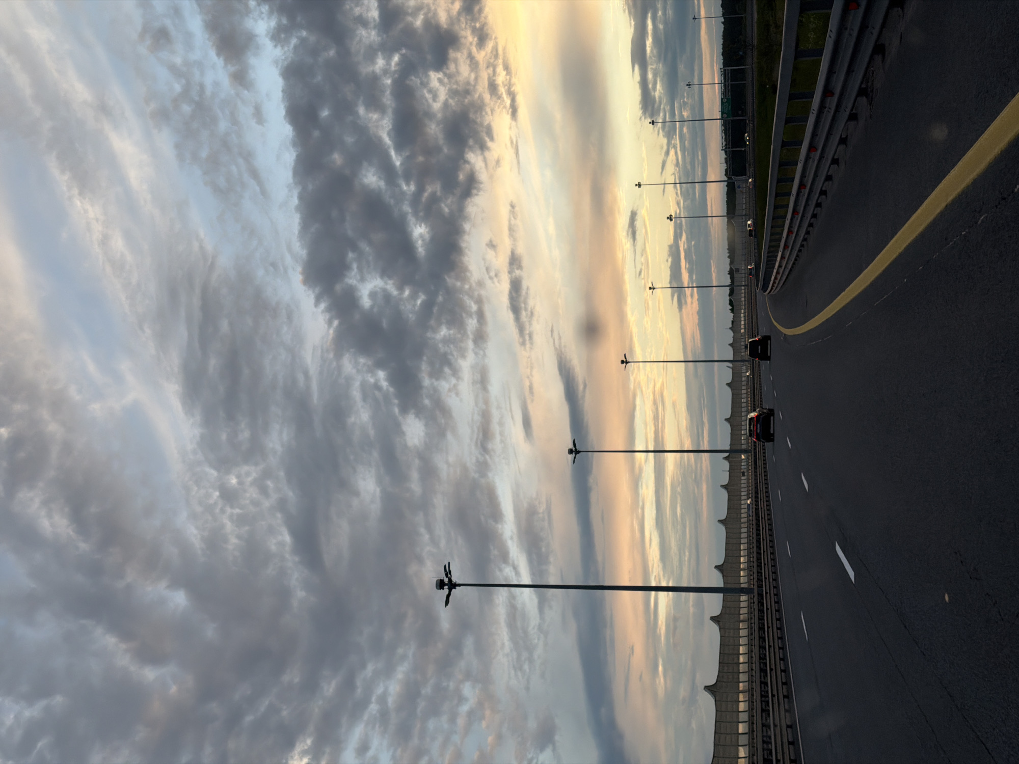 Highway scene captured during sunset in Saint Petersburg