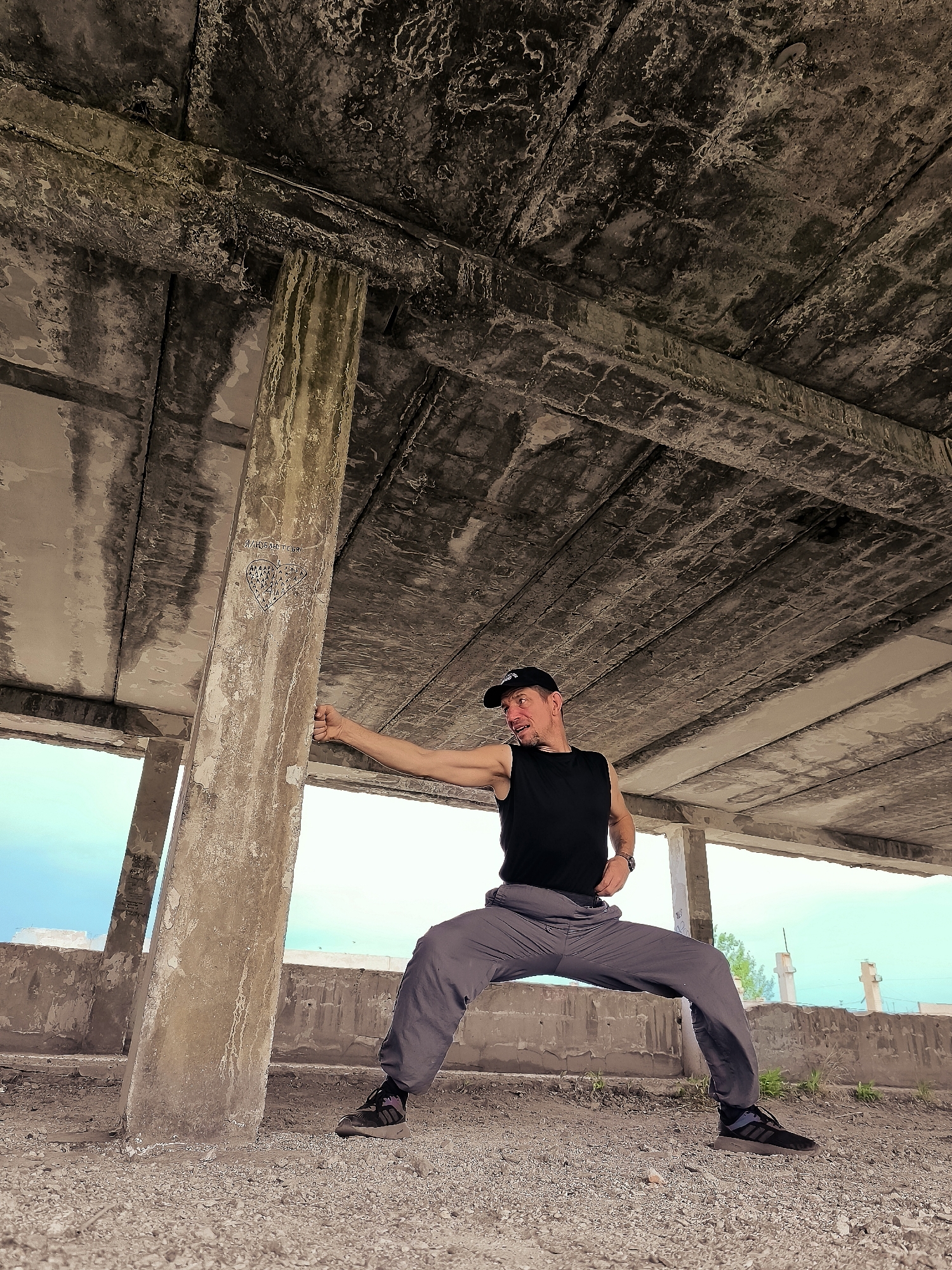 Martial arts and ribbon pole practice in abandoned Karaganda building