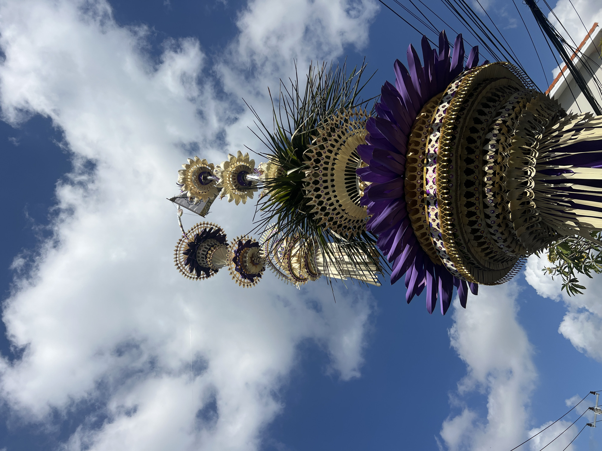 Balinese ceremonial offerings and temple details in North Kuta