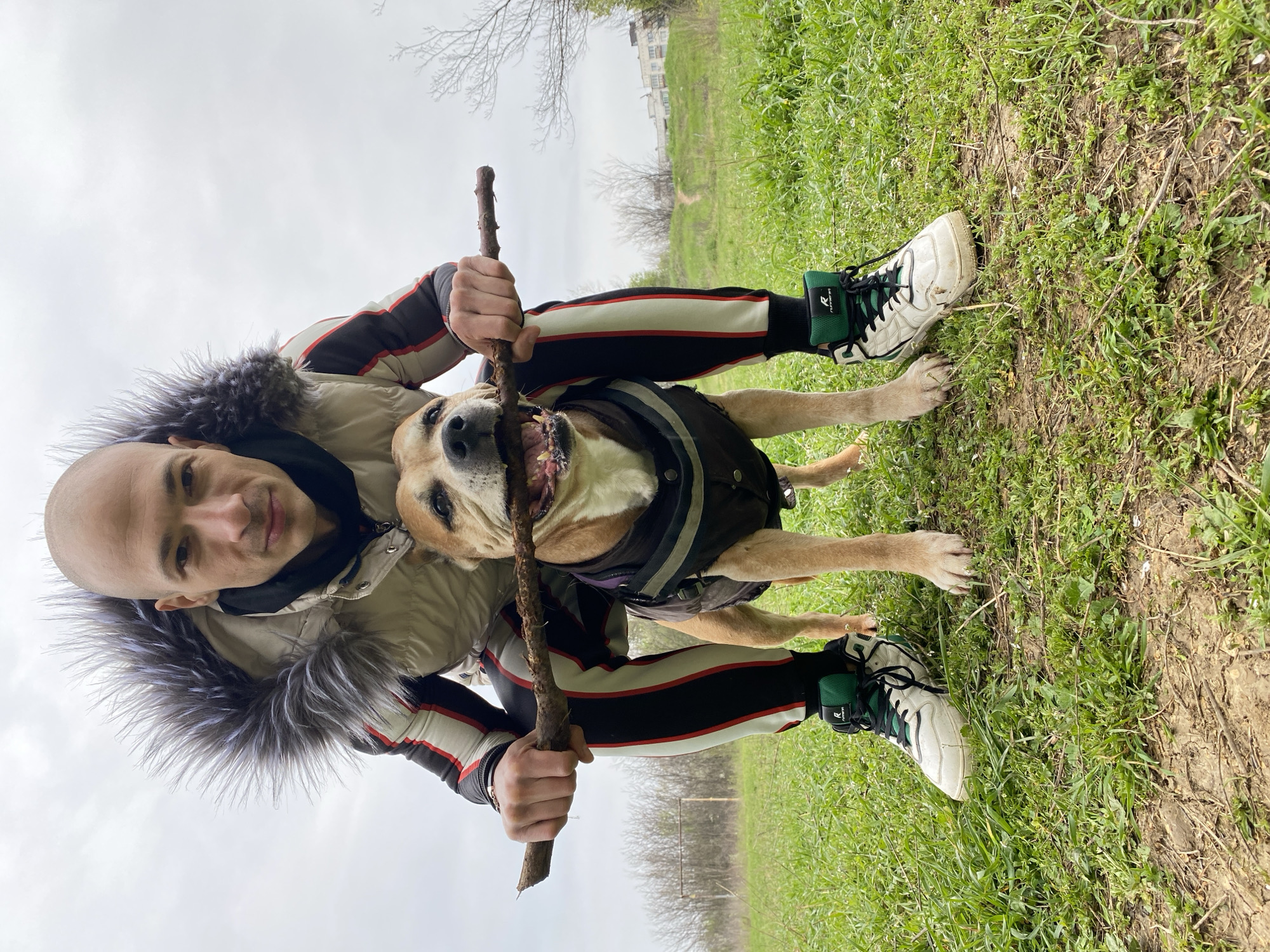 Man plays with dog in Pleven park Saturday morning