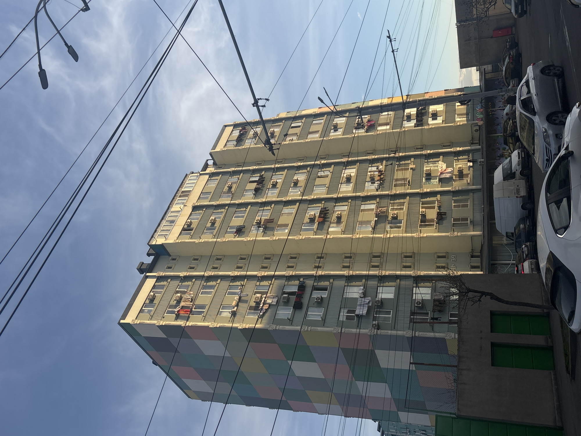 Colorful checkered apartment building documented in Yerevan