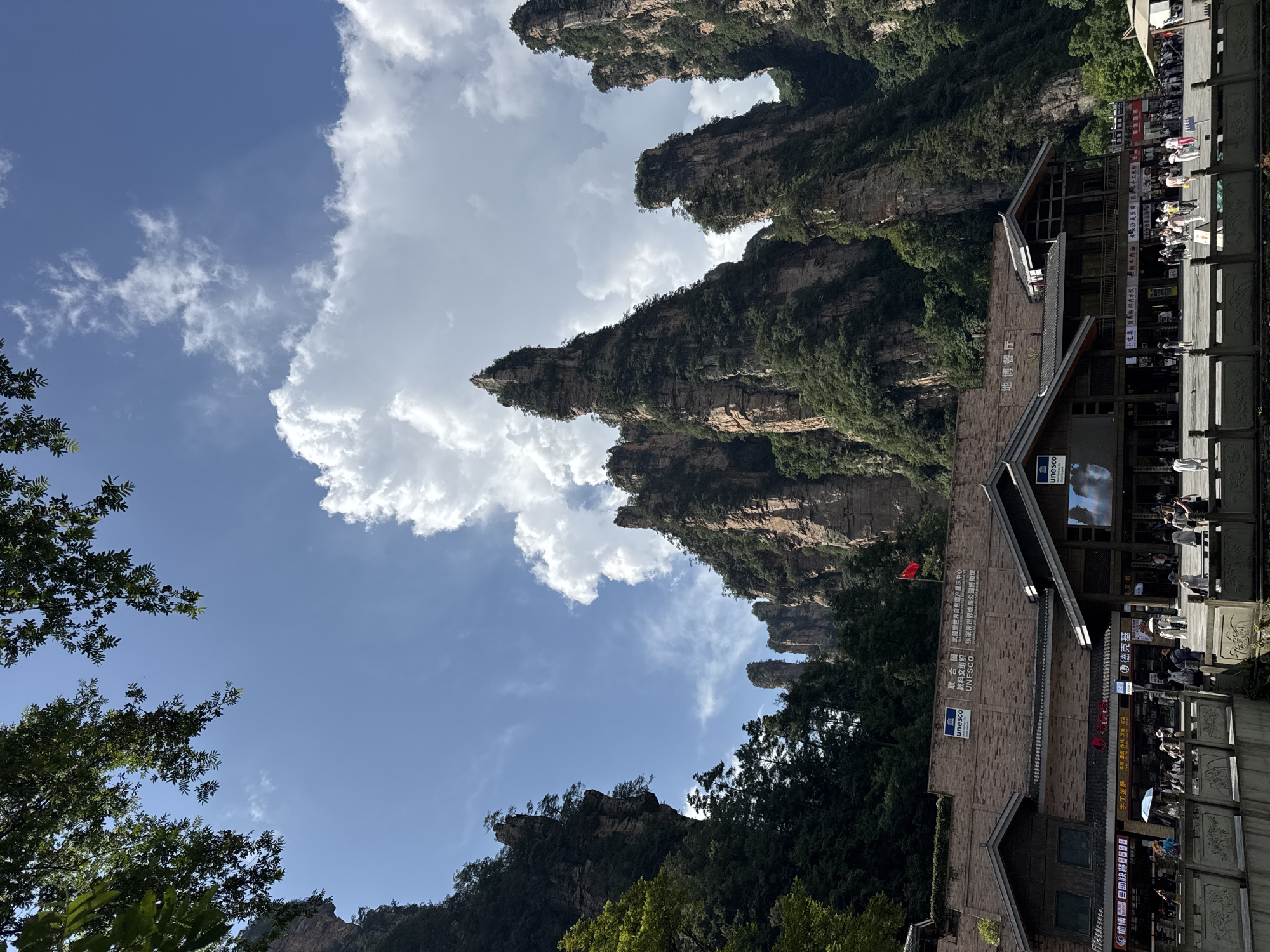 Zhangjiajie's sandstone pillars loom over a gathering crowd