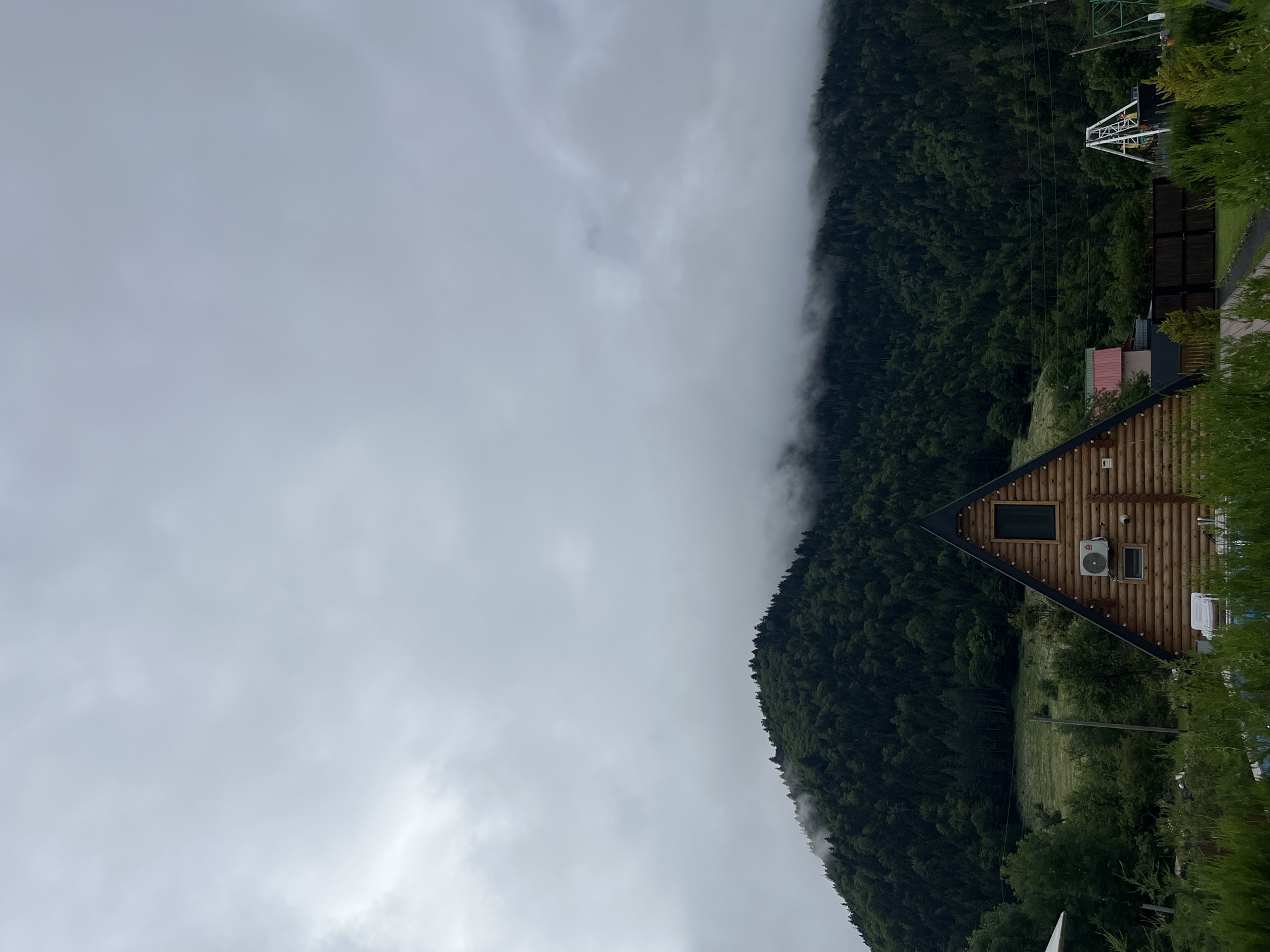 Mountain cabin retreat in Tba, Georgia, on a cloudy morning