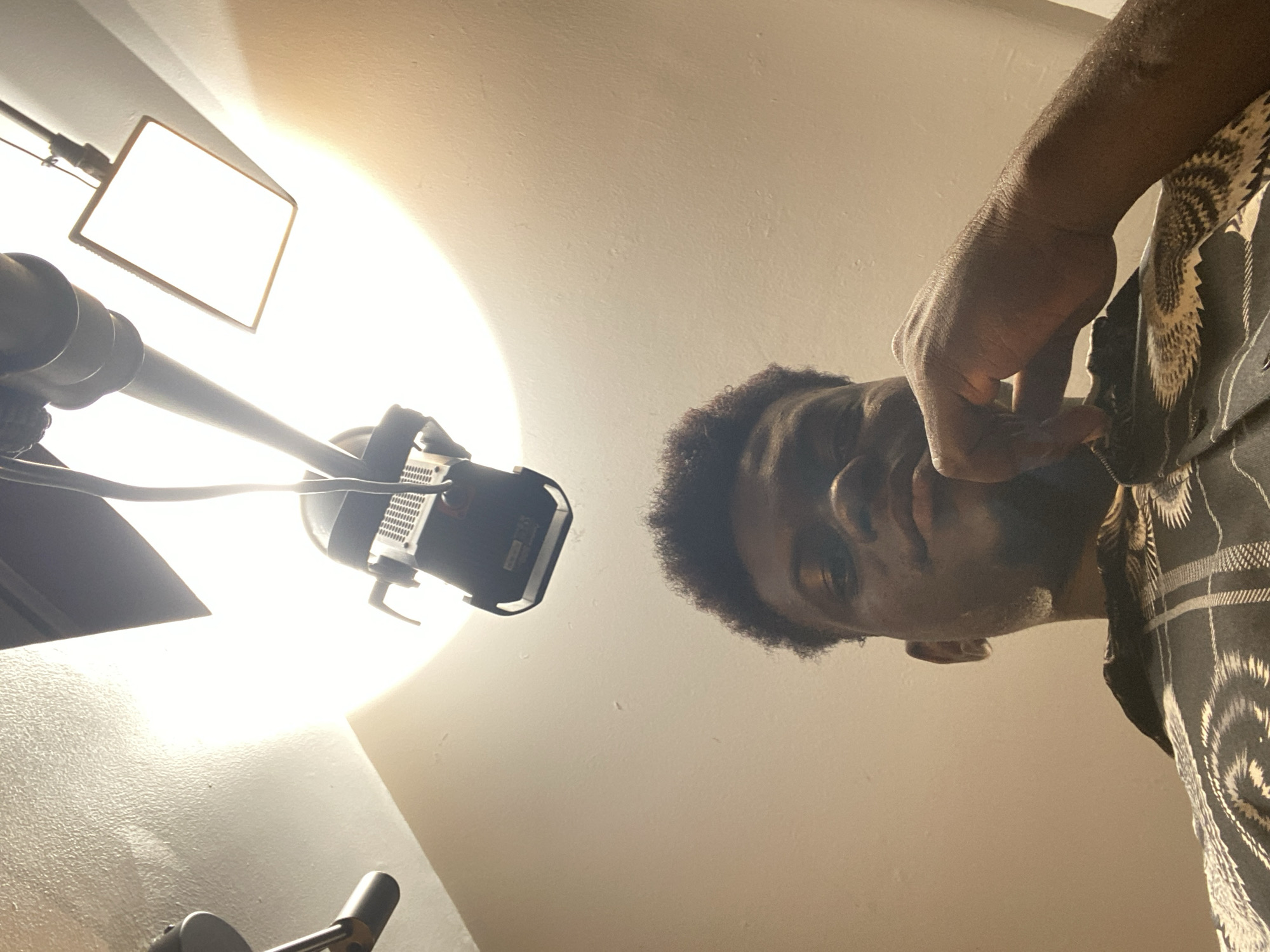 Indoor video production session documented across multiple camera angles