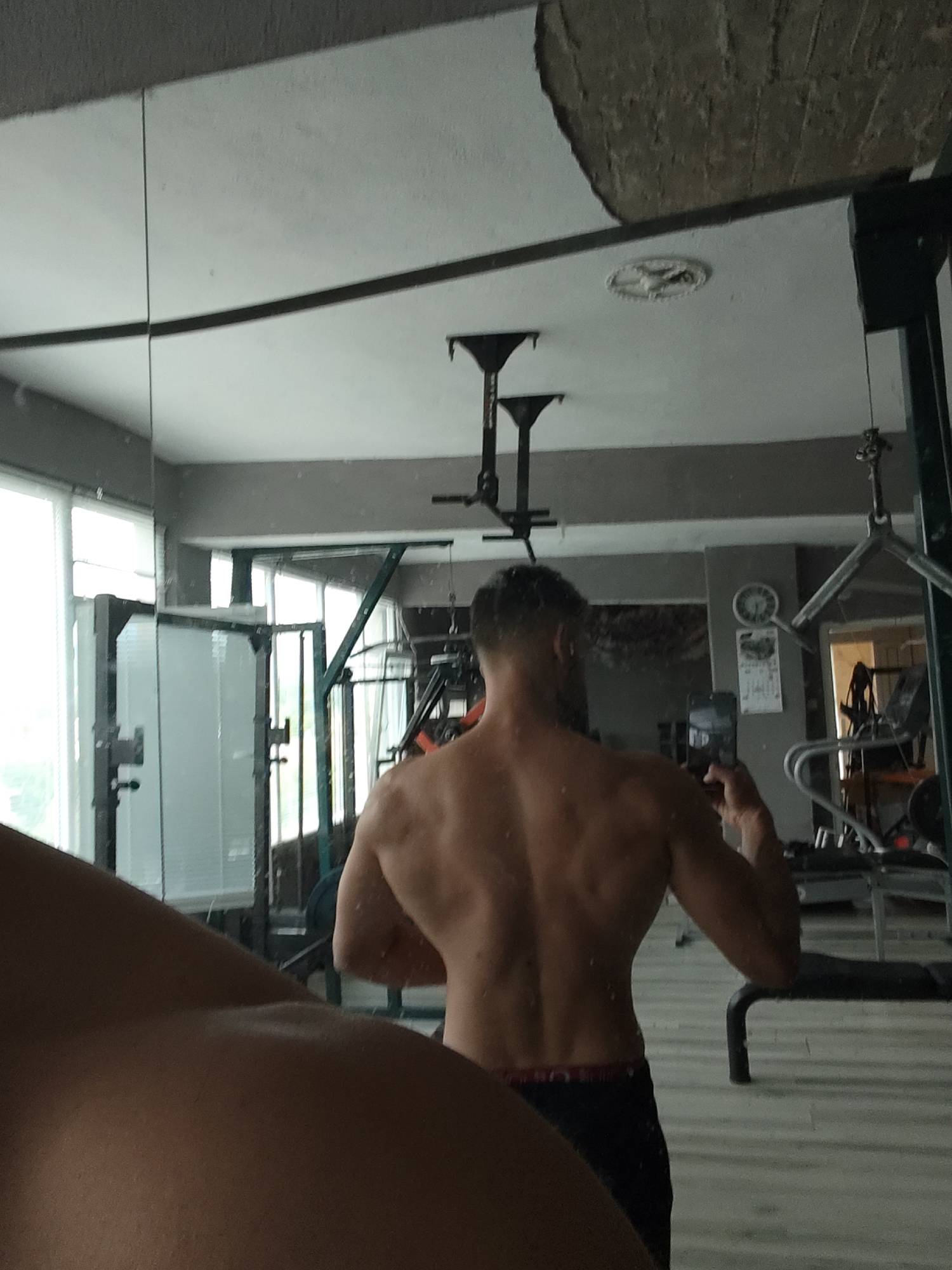 Gym selfie and nesting storks observed during afternoon hours