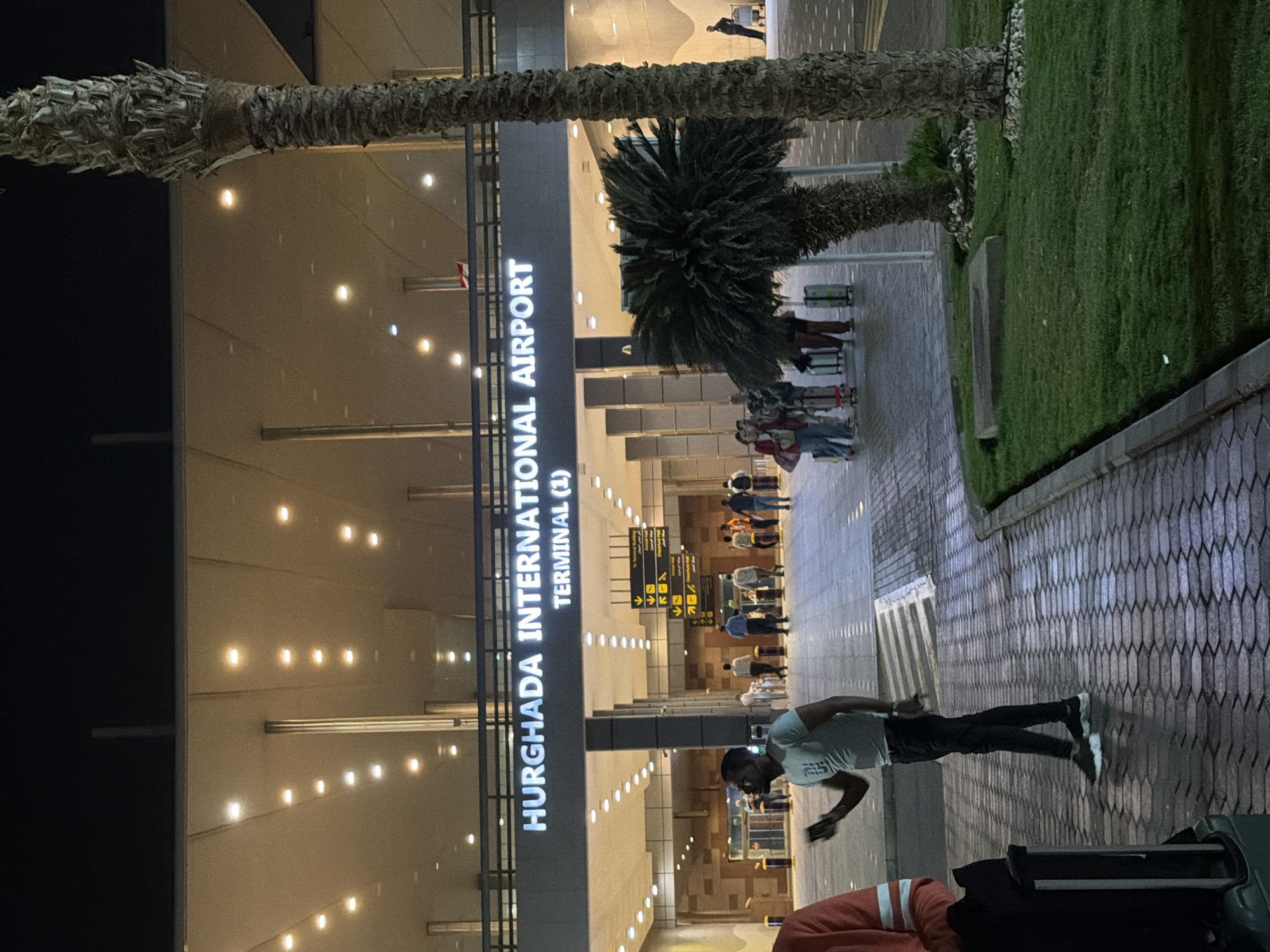 Nighttime scene captured at Hurghada International Airport Terminal