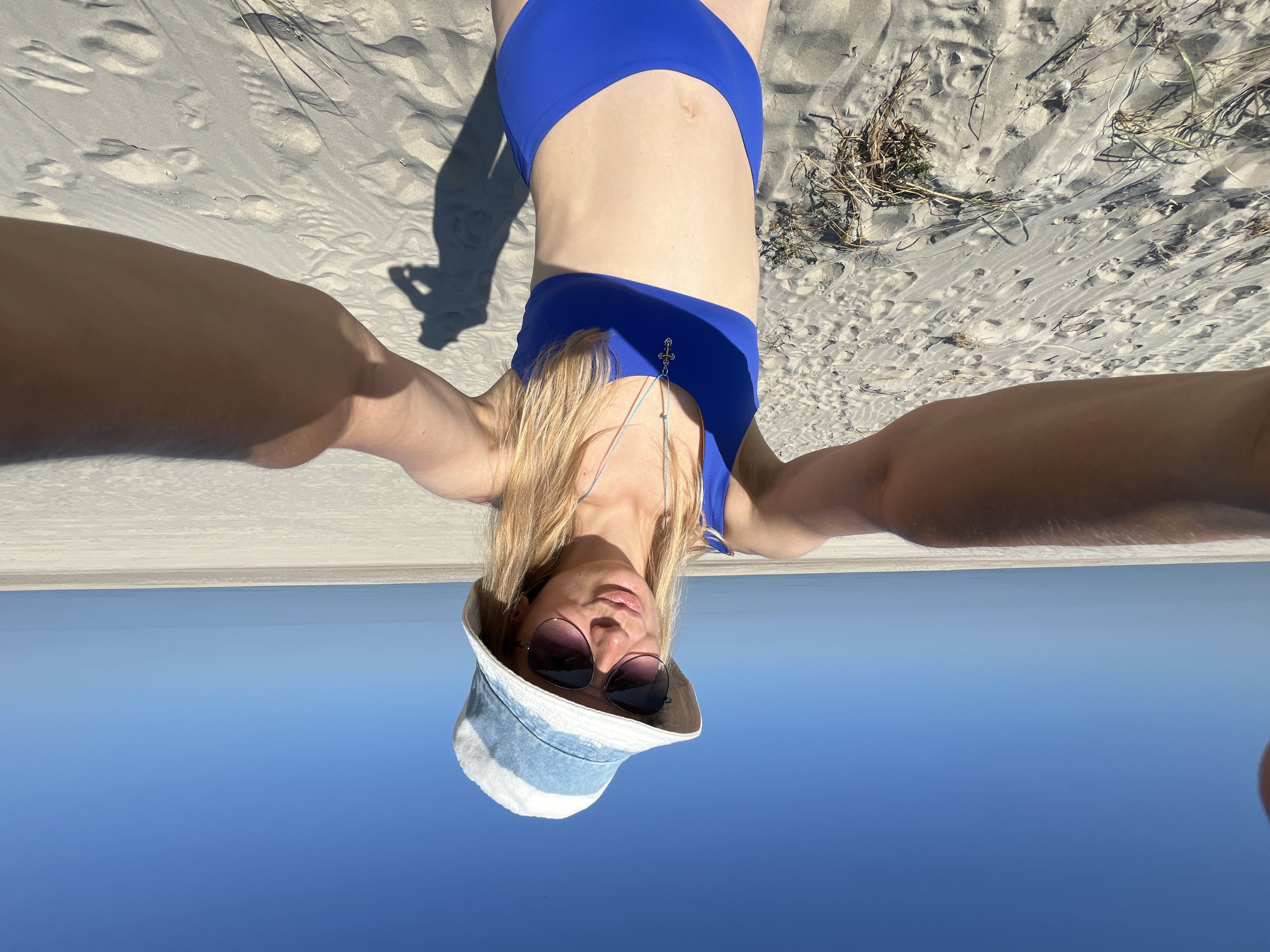 Sunny beach selfie on the Baltic coast near Primorsk
