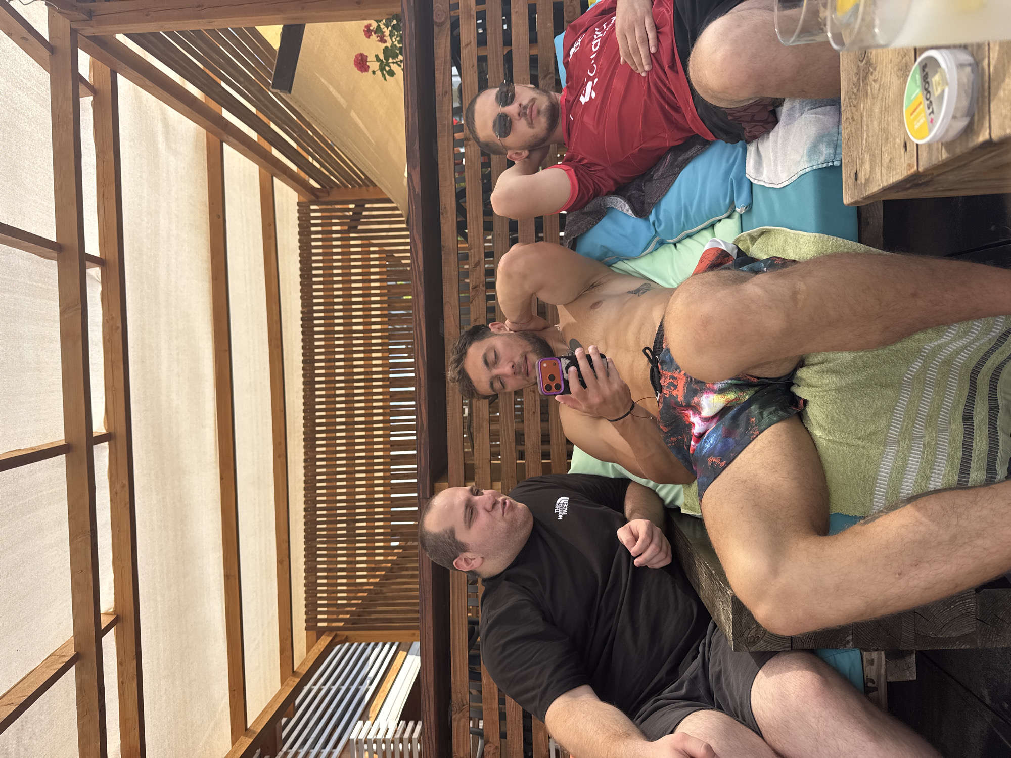 Casual outdoor lounging under a pergola in Tsarevo
